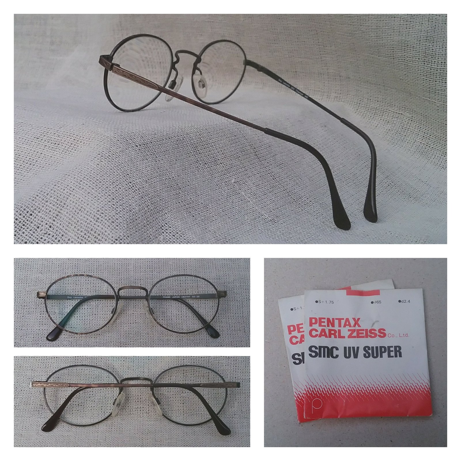 แว่นสายตาวงรี-แพนโต้ฝรั่งเศส กีลาโรช ปารีส ตัวแท้ มือหนึ่ง สต็อกเก่าทศวรรษ 1990 กรอบไททาเนียมบริสุทธิ์สีทองเดินลาย-ประดับกระทอร์ตูก้า สนธิกำลังกับ โคตรเลนส์กระจกพระเจ้าเยอรมัน-ญี่ปุ่น เพนแทกซ์-คาร์ล ไซส์ เยนา ค่าสายตา +175 น้ำหนักเบา 26 กรัม ขนาดมาตรฐาน–ฟรีไซซ์ 136mm Vintage GUY LAROCHE PARIS handma