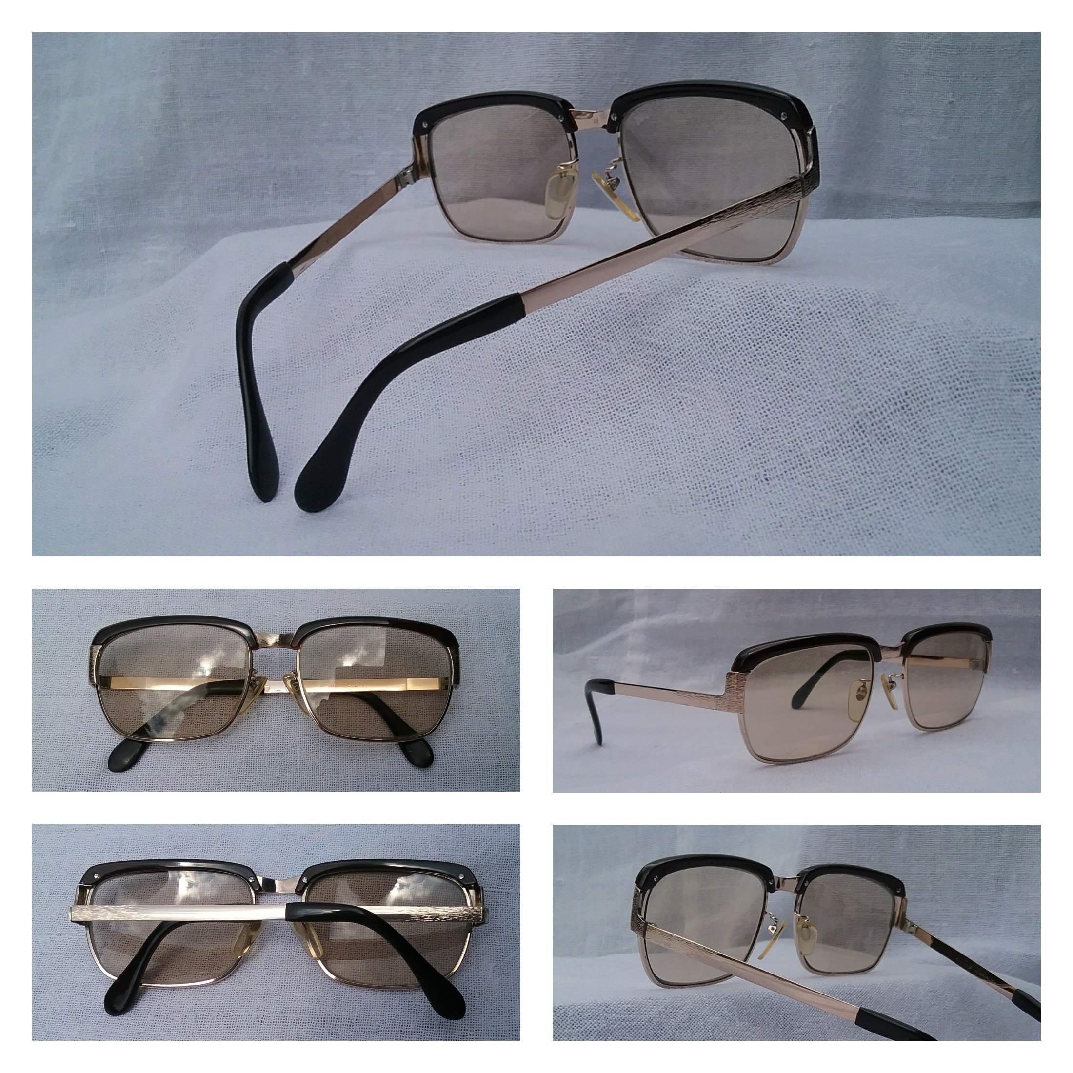 แว่นตาโบรว์ไลน์ศตวรรษที่ 20 แอดวานซ์ รุ่น อเล็กซานเดอร์มหาราช เก่าเก็บทศวรรษ 1960 กรอบทองโกลด์ฟิลด์เดินลาย 14K สัดส่วนทองคำบริสุทธิ์ 58.33 เปอร์เซนต์ เลนส์กระจกคริสตัล สีน้ำตาล–ชา–สว่าง ขนาดมาตรฐานโมเดลนี้ 136mm Vintage ADVANCE handmade in Japan