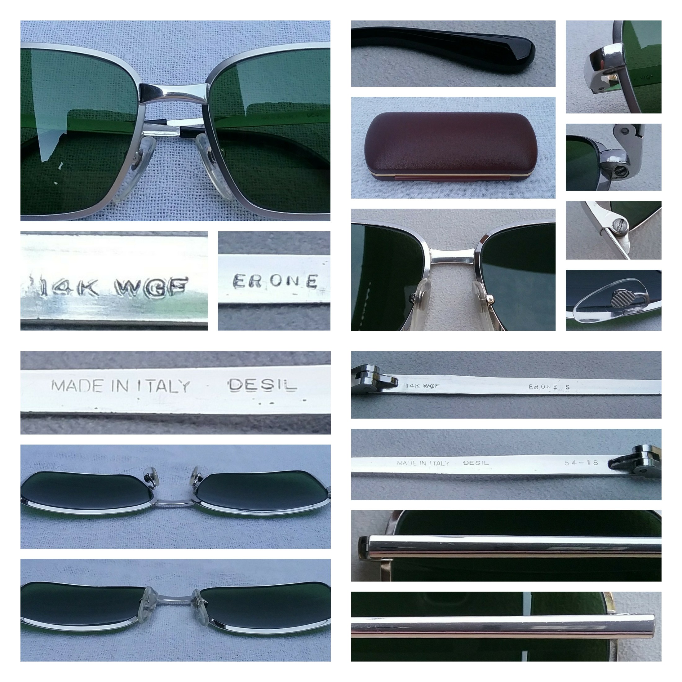 แว่นตาทองขาวอิตาเลียน 14K สัดส่วนทองคำบริสุทธิ์ 58.33 เปอร์เซนต์ ล้ำค่า เดซิล อ็อกเกียลี เก่าเก็บทศวรรษ 1960 โมเดลอมตะ สี่เหลี่ยม-คลาสสิค เลนส์กระจกคริสตัล หายาก สีเขียวธรรมชาติ ขนาดมาตรฐาน 141mm Vintage DESIL OCCHIALI handmade in the 1960s in Italy แว่นตาทองขาวอิตาเลียน 14K สัดส่วนทองคำบริสุทธิ์ 58.33 เปอร์เซนต์ ล้ำค่า เดซิล อ็อกเกียลี เก่าเก็บทศวรรษ 1960 โมเดลอมตะ สี่เหลี่ยม-คลาสสิค เลนส์กระจกคริสตัล หายาก สีเขียวธรรมชาติ ขนาดมาตรฐาน 141mm Vintage DESIL OCCHIALI handmade in the 1960s in Italy