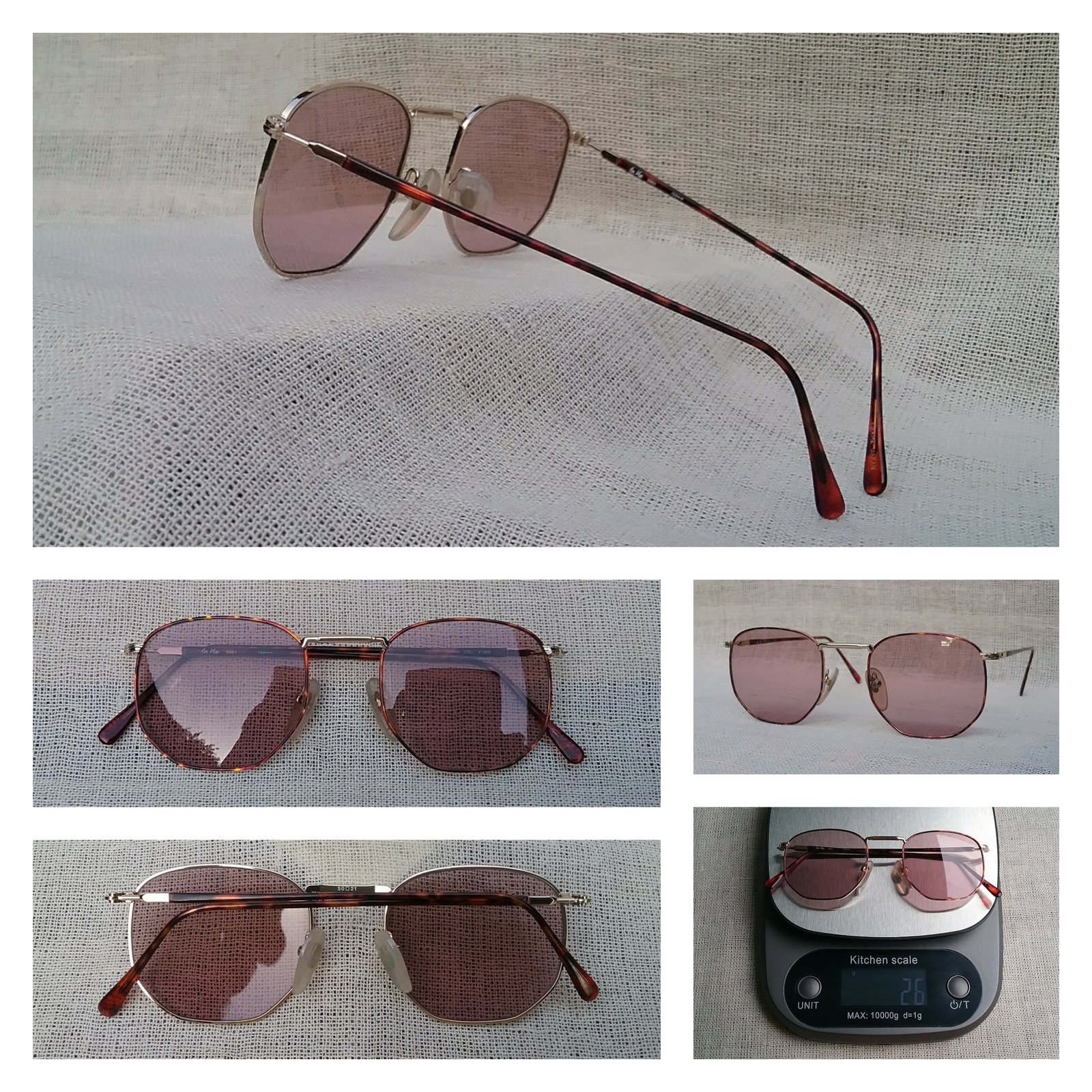 แว่นตาหกเหลี่ยม-อาร์ติสท์ อองวี โดย ลามี่ ผู้ผลิตที่เก่าแก่และดีที่สุดของฝรั่งเศส มือหนึ่ง สต็อกเก่าทศวรรษ1990 กรอบทองขลิบลายกระ เลนส์กระจกคริสตัล หายาก สีกลีบบัว-อเมทิสต์ มองเห็นดวงตาผู้สวมใส่ น้ำหนักเบา 26กรัม ขนาดมาตรฐานโมเดลนี้131mm ไม่เล็ก กำลังใส่สบาย ๆ Vintage EN VUE By LAMY handmade in Japan