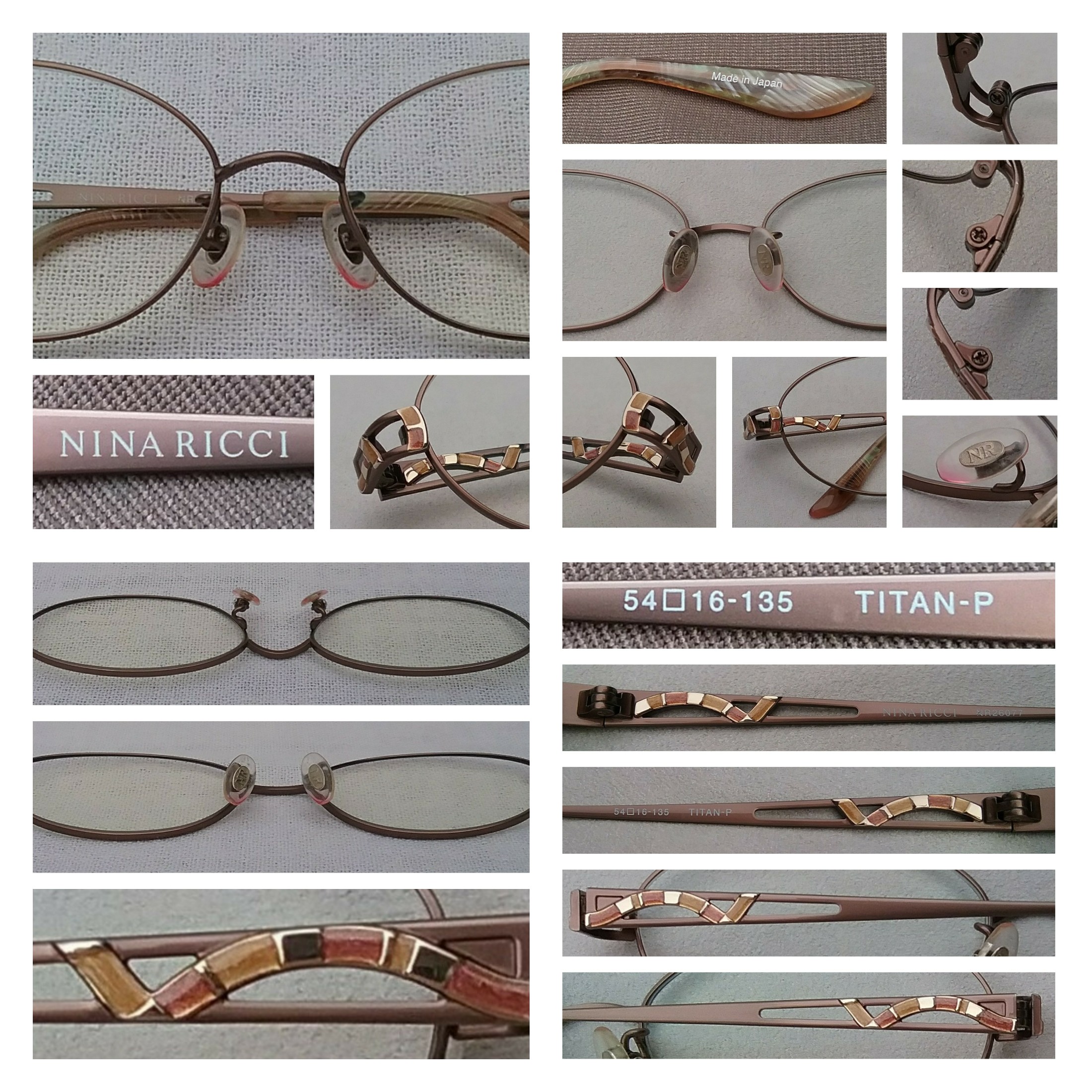 แว่นสายตาลักซ์ชัวรีแบรนด์แถวหน้าของโลก นีนา ริชชี่ มือหนึ่ง สต็อกเก่าฝรั่งเศสทศวรรษ 2000 กรอบวัสดุเกรดพรีเมียม-ไททาเนียมบริสุทธิ์สีทอง เลนส์บลูโพรเทค มัลติโค้ท คุณภาพสูง ค่าสายตาบวก 150 ป้องกันแสงสีฟ้าที่อันตรายจากคอมพิวเตอร์ได้อย่างสมบูรณ์แบบ Authentic NINA RICCI handmade in the 2000s in Japan