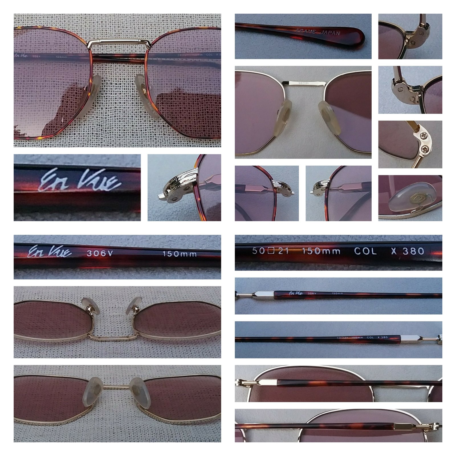 แว่นตาหกเหลี่ยม-อาร์ติสท์ อองวี โดย ลามี่ ผู้ผลิตที่เก่าแก่และดีที่สุดของฝรั่งเศส มือหนึ่ง สต็อกเก่าทศวรรษ1990 กรอบทองขลิบลายกระ เลนส์กระจกคริสตัล หายาก สีกลีบบัว-อเมทิสต์ มองเห็นดวงตาผู้สวมใส่ น้ำหนักเบา 26กรัม ขนาดมาตรฐานโมเดลนี้131mm ไม่เล็ก กำลังใส่สบาย ๆ Vintage EN VUE By LAMY handmade in Japan