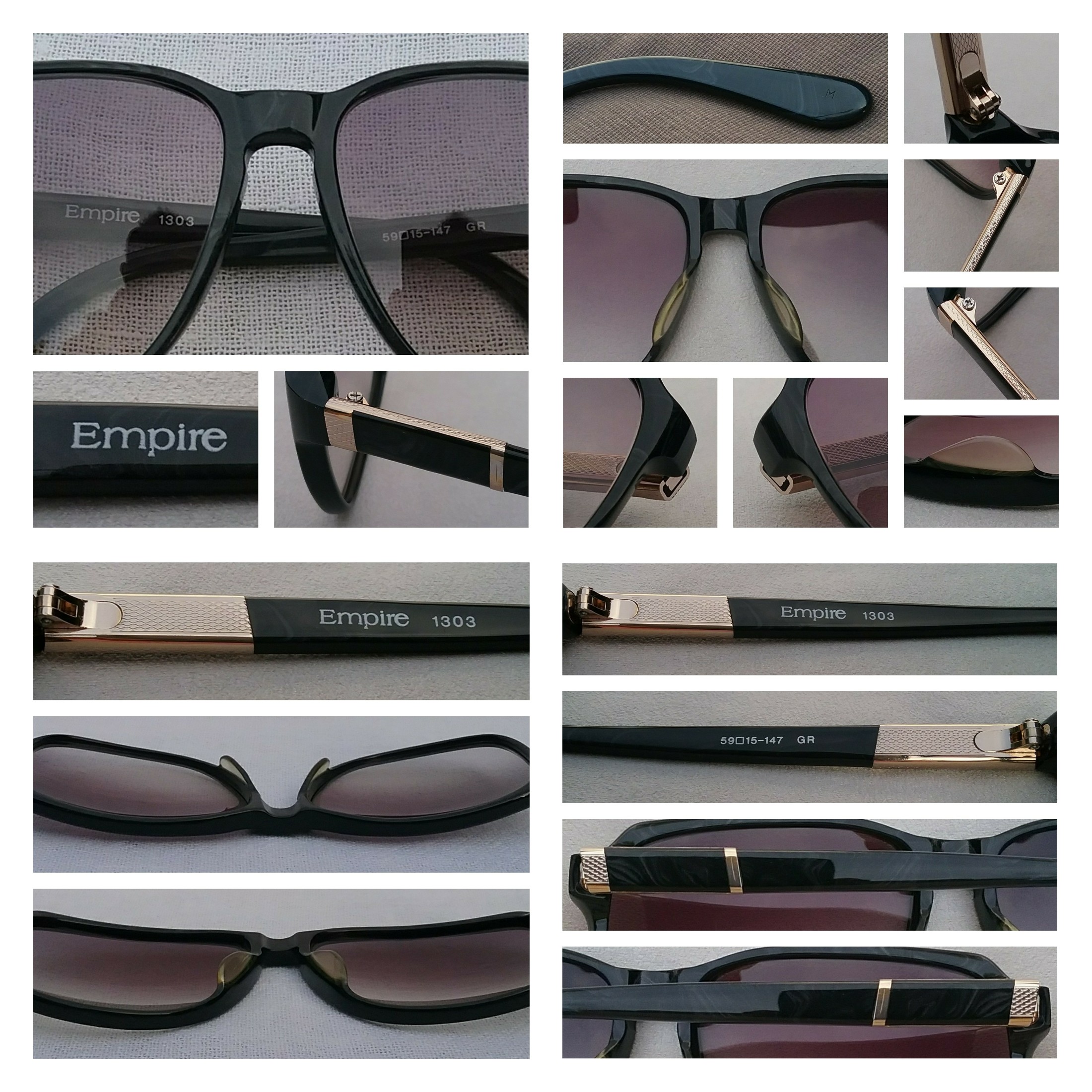 แว่นตาจักรวรรดิแห่งศตวรรษที่ 20 เอมไพร์ เก่าเก็บทศวรรษ 1990 ราคานักศึกษา โมเดลสี่เหลี่ยม-คลาสสิค กรอบอะซีเทต-เกรดพรีเมียม-ลายหินอ่อน-สีทองฟ้ากลางคืน ก้านขาประดับแผ่นทองเดินลาย พิเศษสุด เลนส์โพลีคาร์บอเนต ออริจินัล เอมไพร์ สีเทา-ไล่ระดับ ขนาดมาตรฐาน 143mm Vintage EMPIRE Handmade in Japan