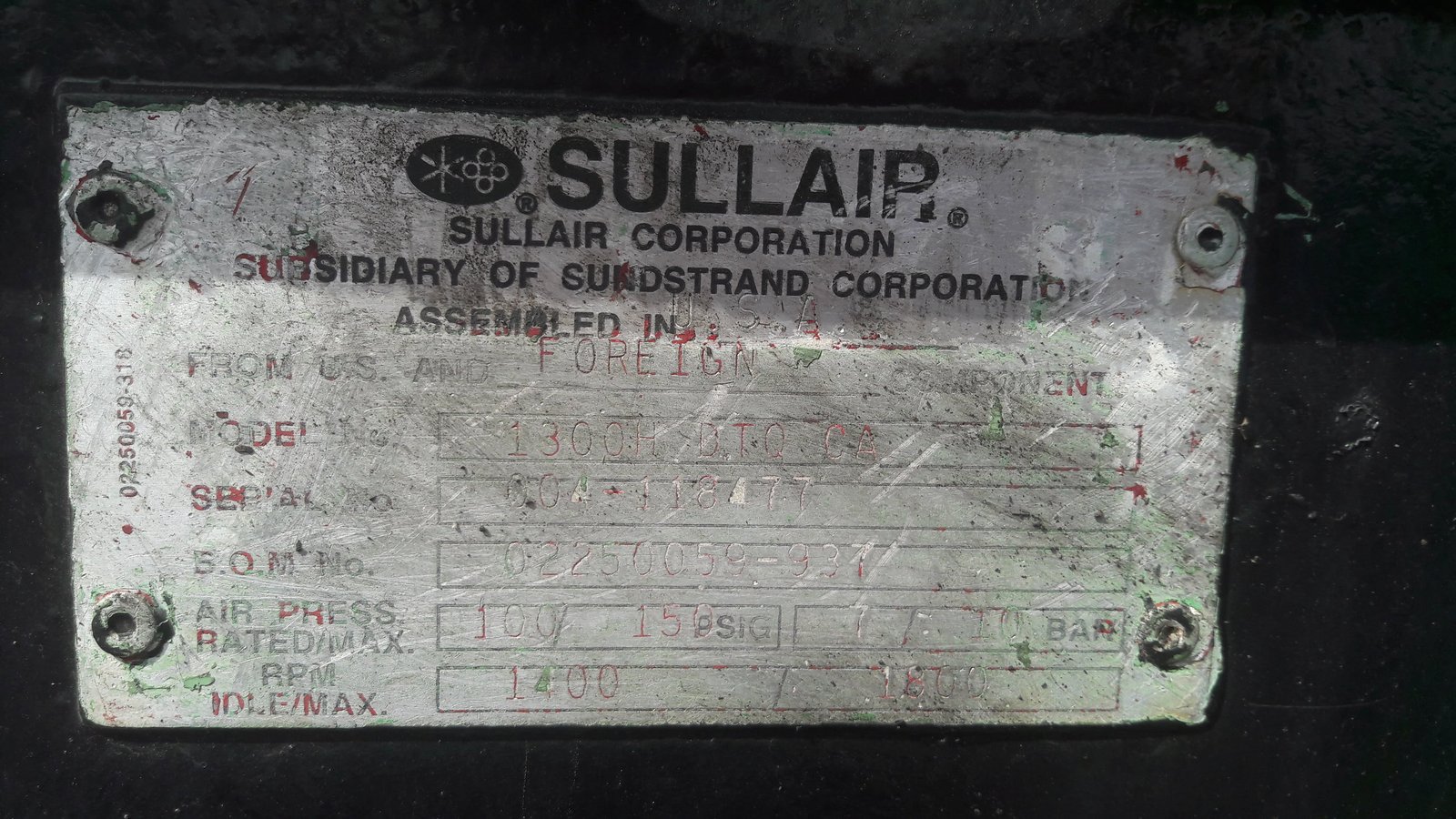 ปั้มลม SULLAIR รุ่น H1300 475 แรงม้า ลม 10.5 บาร์ ปั้มลม SULLAIR รุ่น H1300 475 แรงม้า ลม 10.5 บาร์