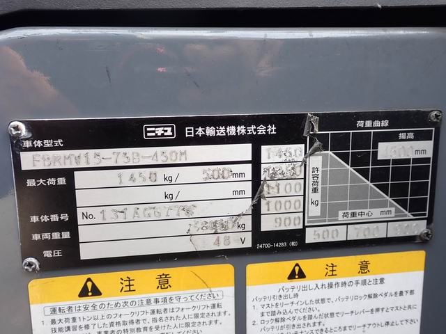 โฟล์คลิฟท์ ไฟฟ้า ยืนขับ NICHIYU รุ่น FBRMW15-75B-450M น้ำหนักยก 1.5 ตัน เสาสูง 4.5 เมตร ยางสภาพดี แบ โฟล์คลิฟท์ ไฟฟ้า ยืนขับ NICHIYU รุ่น FBRMW15-75B-450M น้ำหนักยก 1.5 ตัน เสาสูง 4.5 เมตร ยางสภาพดี แบ