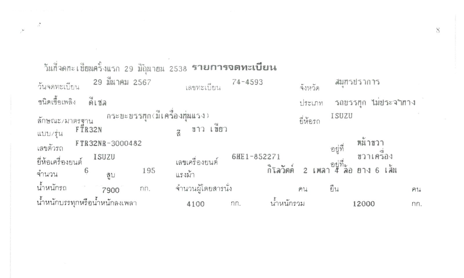 กระบะ 6 ล้อ เอนกประสงค์
ISUZU FTR32 195 แรง ปี 38