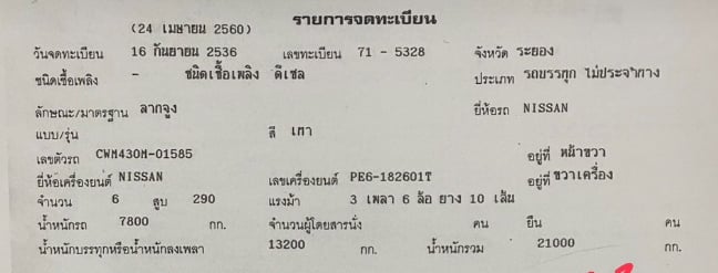 สิบล้อหัวลาก NISSAN CWM430M ปี 36 เครื่อง PE6 290 แรง คัสซีเดิม เกียร์ 7 เกียร์เดินหน้า ภายในสวย ยาง สิบล้อหัวลาก NISSAN CWM430M ปี 36 เครื่อง PE6 290 แรง คัสซีเดิม เกียร์ 7 เกียร์เดินหน้า ภายในสวย ยาง
