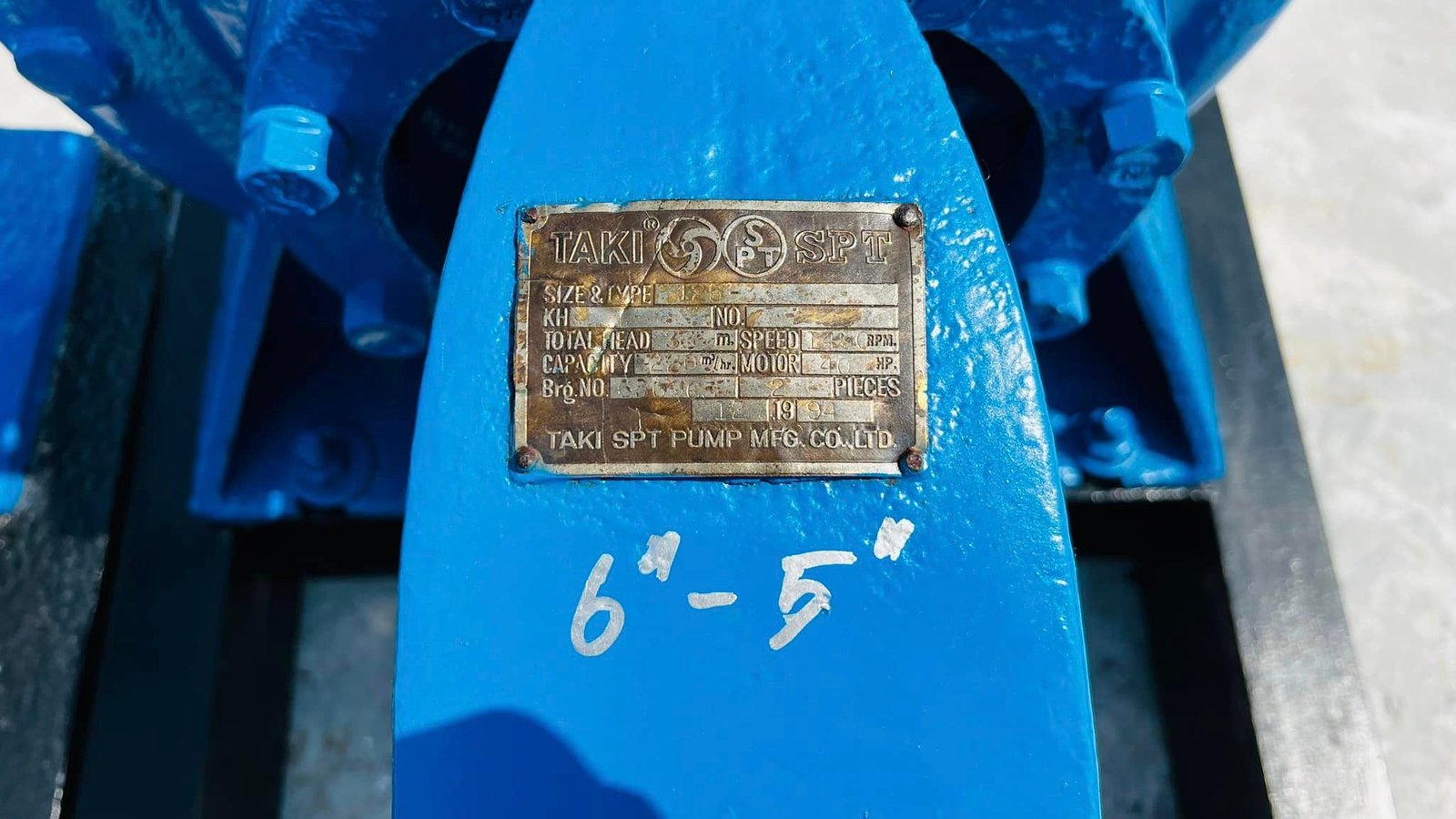 หัวปั้มน้ำหอยโข่ง TAKI PUMP ขนาด 6"- 5" / Q : 220 m3/h / H : 33 m / มาพร้อมแท่น ใช้กับมอเตอร์ขนาด 40