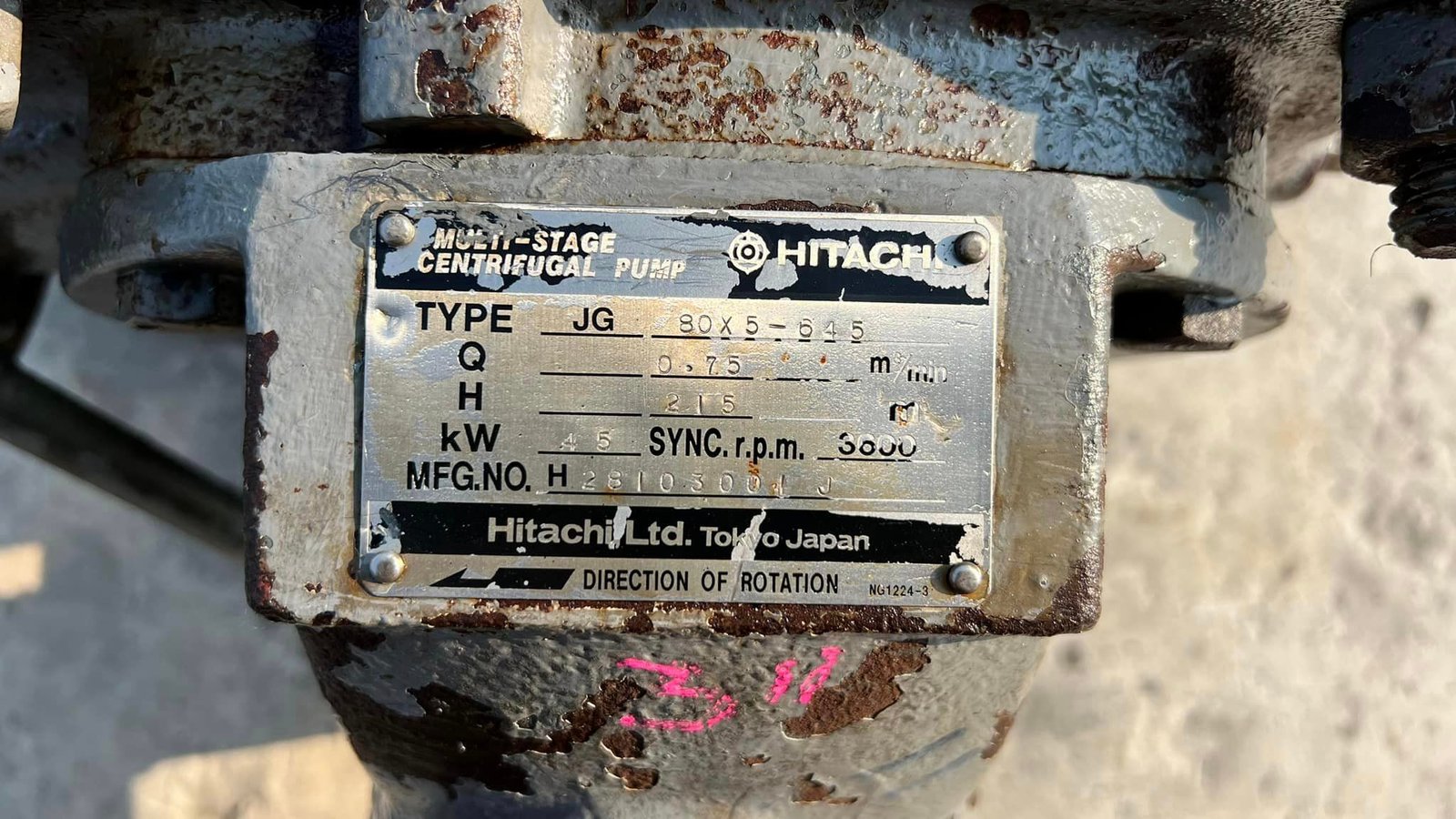 หัวปั้มน้ำหลายใบพัด(MultistagePump) HITACHI JAPAN ปั้มชั้น 5 ใบพัด ท่อ 3 x 3" H : 215 m Q : 45 m3_h หัวปั้มน้ำหลายใบพัด(MultistagePump) HITACHI JAPAN ปั้มชั้น 5 ใบพัด ท่อ 3 x 3" H : 215 m Q : 45 m3_h