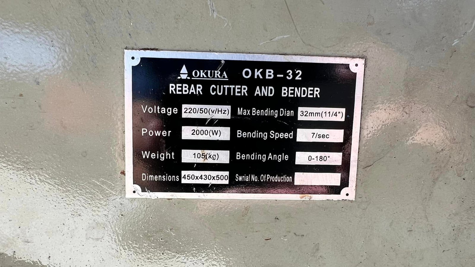 เครื่องดัดเหล็กเส้นงานก่อสร้าง(ดัดข้ออ้อย) OKURA รุ่น O K B - 32 mm (1.1-4") ไฟบ้าน 220V เครื่องดัดเหล็กเส้นงานก่อสร้าง(ดัดข้ออ้อย) OKURA รุ่น O K B - 32 mm (1.1-4") ไฟบ้าน 220V