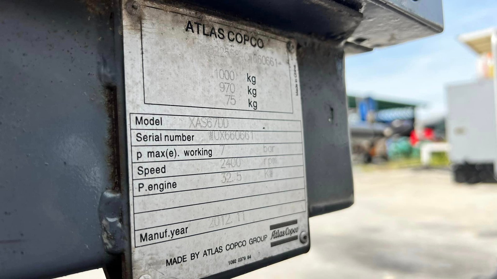 เครื่องปั้มลมสนาม ATLAS COPCO รุ่น XAS67DD เครื่องยนต์ DEUTZ GERMANY ดีเซล