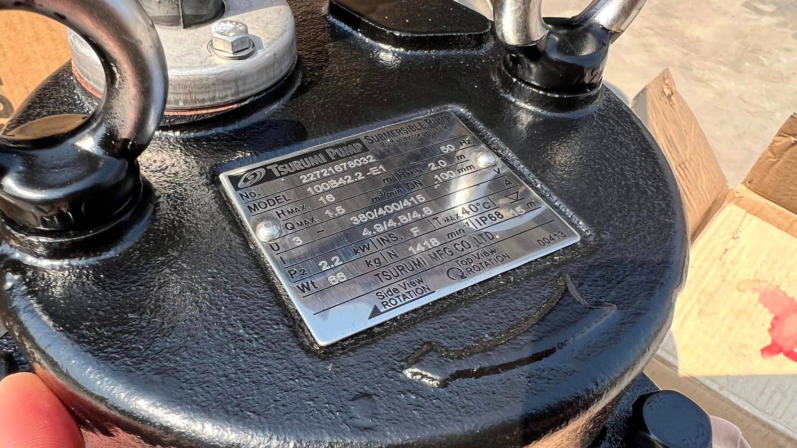 ของใหม่เก็บสแปยังไม่ได้ใช้งาน
- ปั้มจุ่มแช่ไดโว่(Submersible)  TSURUMI PUMP  ขนาด 3 HP  H : 16 m  Q : 1.5 m3 min ระบบไฟ 380V