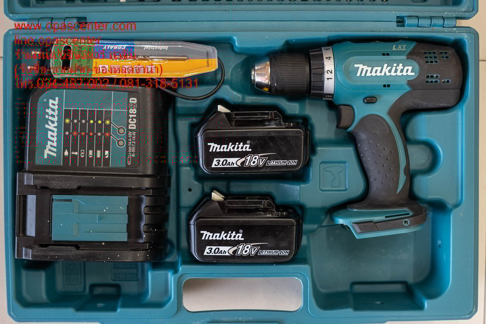 สว่านไขควงไร้สาย 13 มม. MAKITA DDF453 แบต 18V. 3.0 Ah 2 ก้อน พร้อมกล่อง ที่ชาร์ท ดอกสว่านแบบต่างๆ