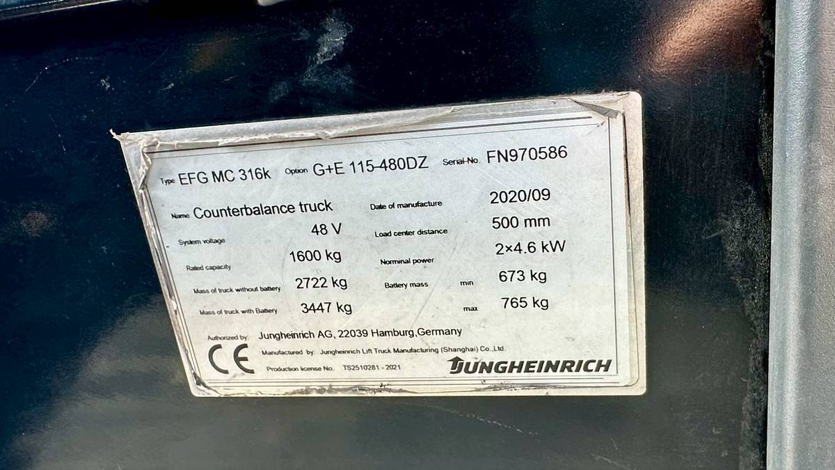 205 Jungheinrich EFG MC316k G+E 115-480DZ 205 Jungheinrich EFG MC316k G+E 115-480DZ