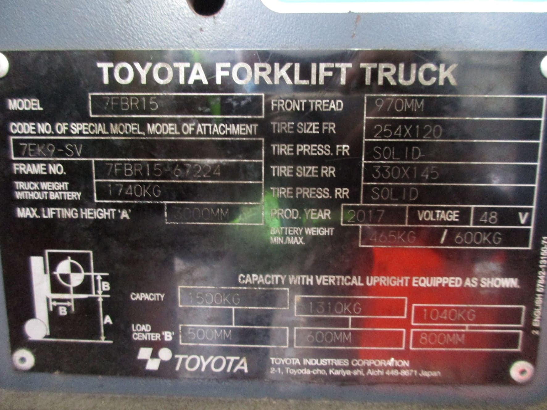 ขาย/เช่า รถโฟล์คลิฟท์ Toyota  รุ่น 7FBR15 รถปี2017พร้อมใช้