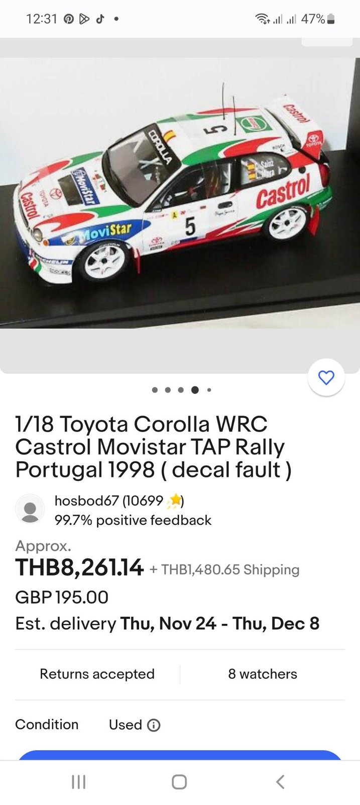 รถโมเดล รถเหล็ก Autoart 1/18 Scale Toyota Corolla WRC Castrol Movistar TAP Rally Portugal 1998 No.5 CARLOS SAINZ/L.MOYA - RARE MODEL สายฝุ่น คลาสสิค คันใหญ่ๆ งานเก่าเก็บ สภาพดี สวยๆมากครับ ใครชอบคันใหญ่ๆ แต่งบ้าน แต่งร้าน สนใจสอบถามได้