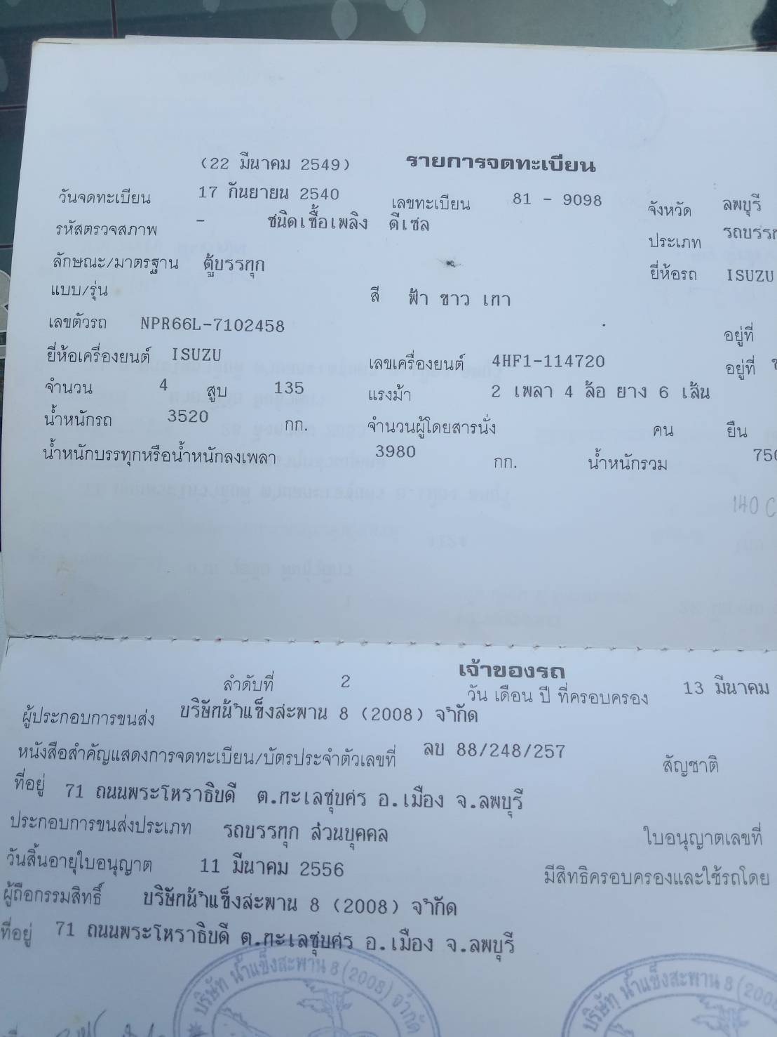 ขายคัสชี พร้อมเอกสาร NPR 66L