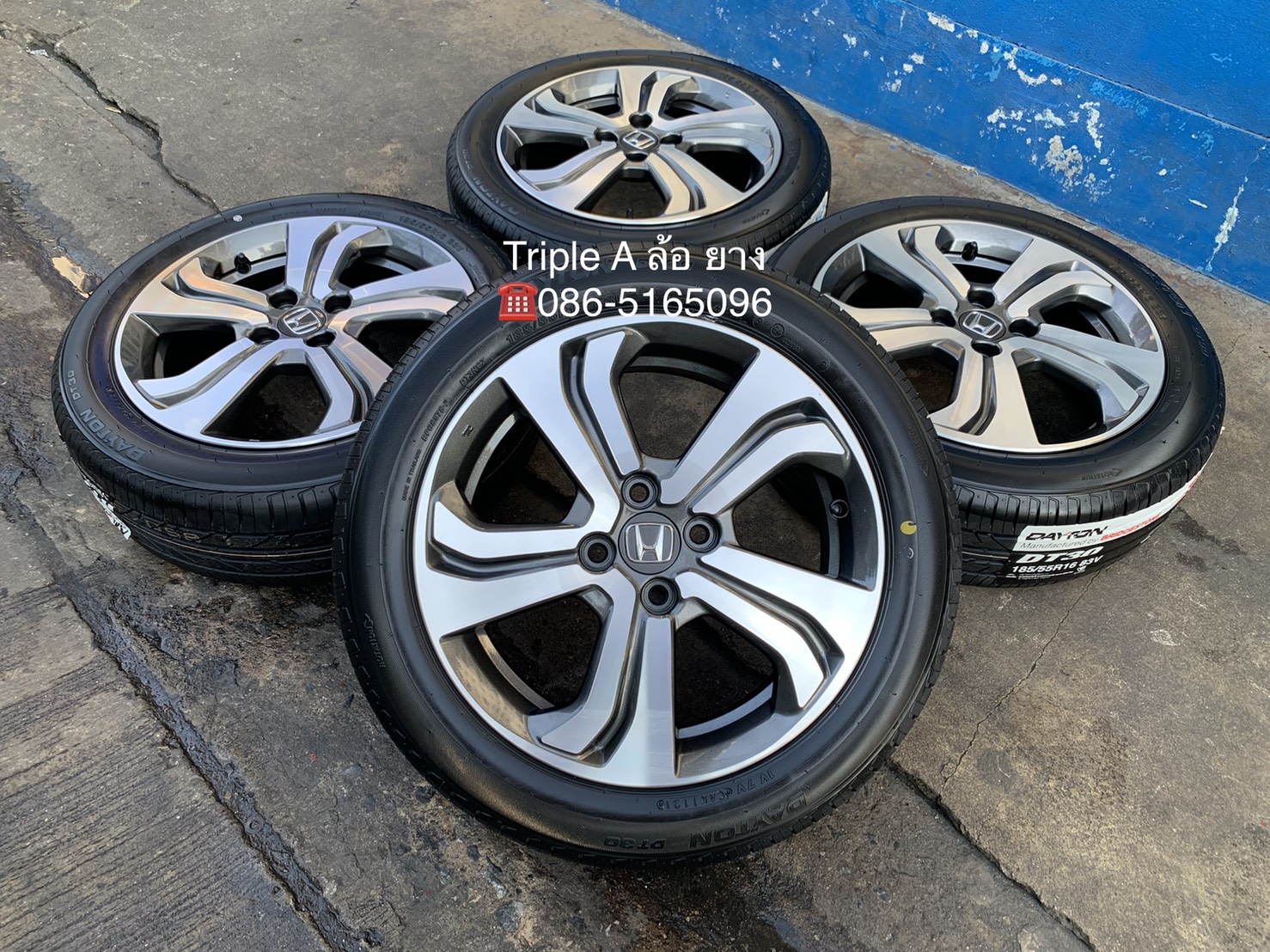 ล้อแม็ก Honda City ใบพัด ขอบ16 เทาหน้าเงา พร้อมยางใหม่ 185-55-16 DAYTON Bridgestone ปี 21 สวยกริ๊บๆ