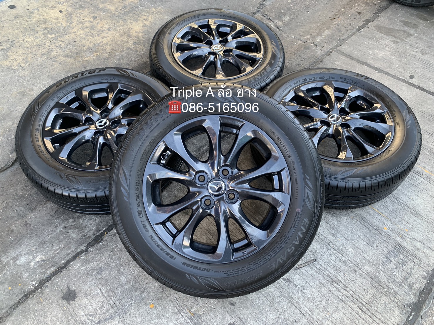 ล้อแม็ก Mazda 2 Skyactiv ขอบ 15 สีมิดไนท์บลู พร้อมยาง 185-65-15 Dunlop ปี 19