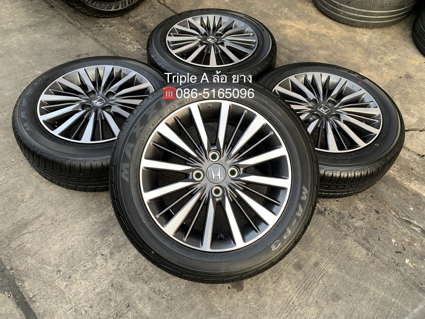 ล้อแม็กป้ายแดง Honda City รุ่นใหม่ล่าสุด ขอบ 15 สีเทาหน้าเงา พร้อมยางใหม่ป้ายแดง 185-60-15 Maxxis ปลายปี 20