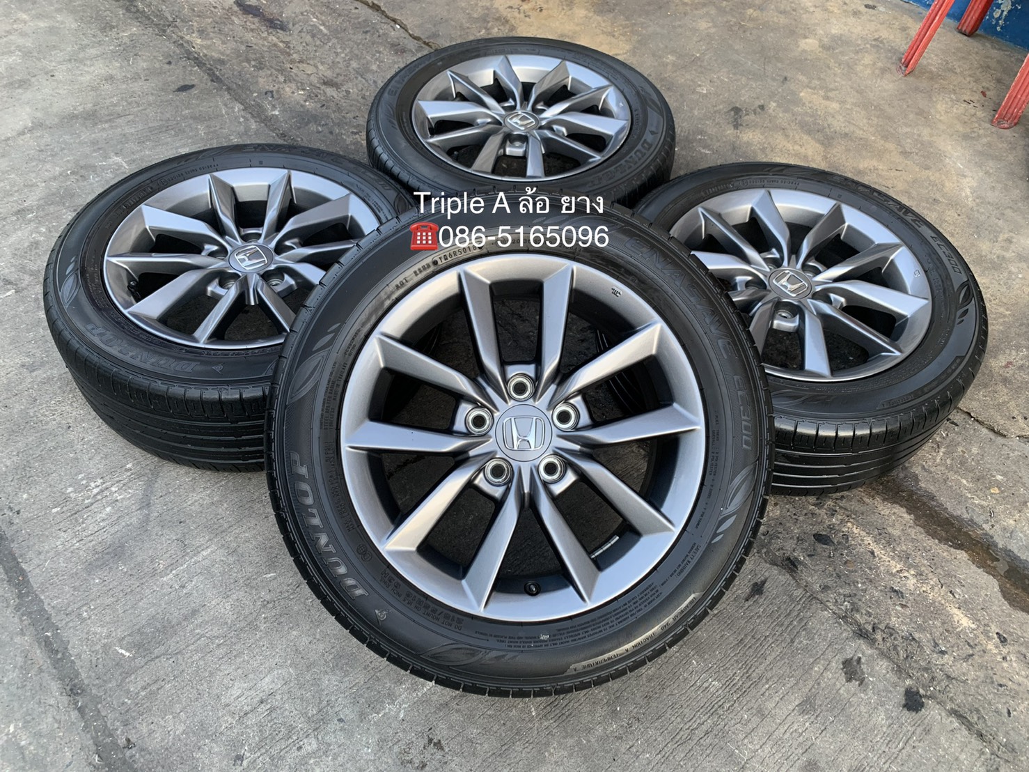 ล้อแม็ก Honda Civic FC รุ่นใหม่ล่าสุด ขอบ 16 สีเทากัน พร้อมยาง 215-55-16 Dunlop ปี 18