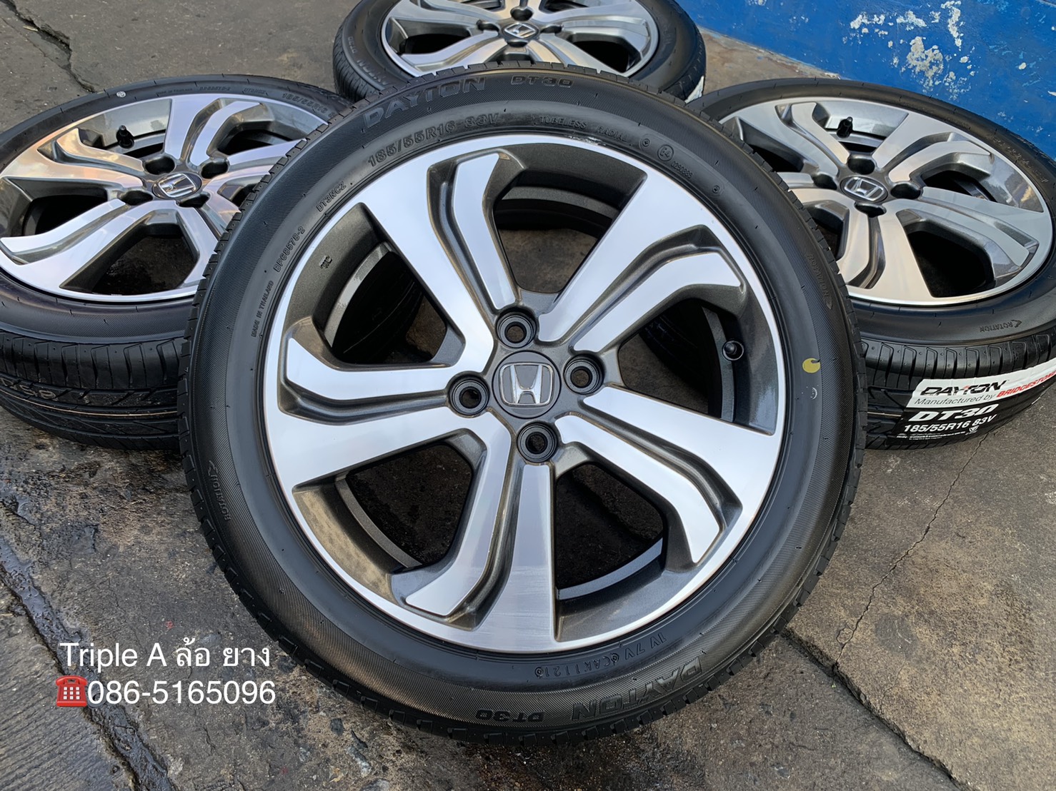 ล้อแม็ก Honda City ใบพัด ขอบ16 เทาหน้าเงา พร้อมยางใหม่ 185-55-16 DAYTON Bridgestone ปี 21 สวยกริ๊บๆ