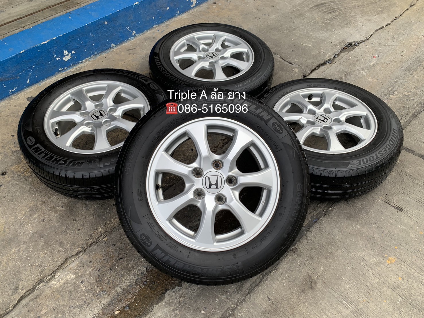 ล้อแม็ก 5รู114 Honda Civic FB ขอบ 15 พร้อมยาง 195-65-15 Bridgestone ปี 19
