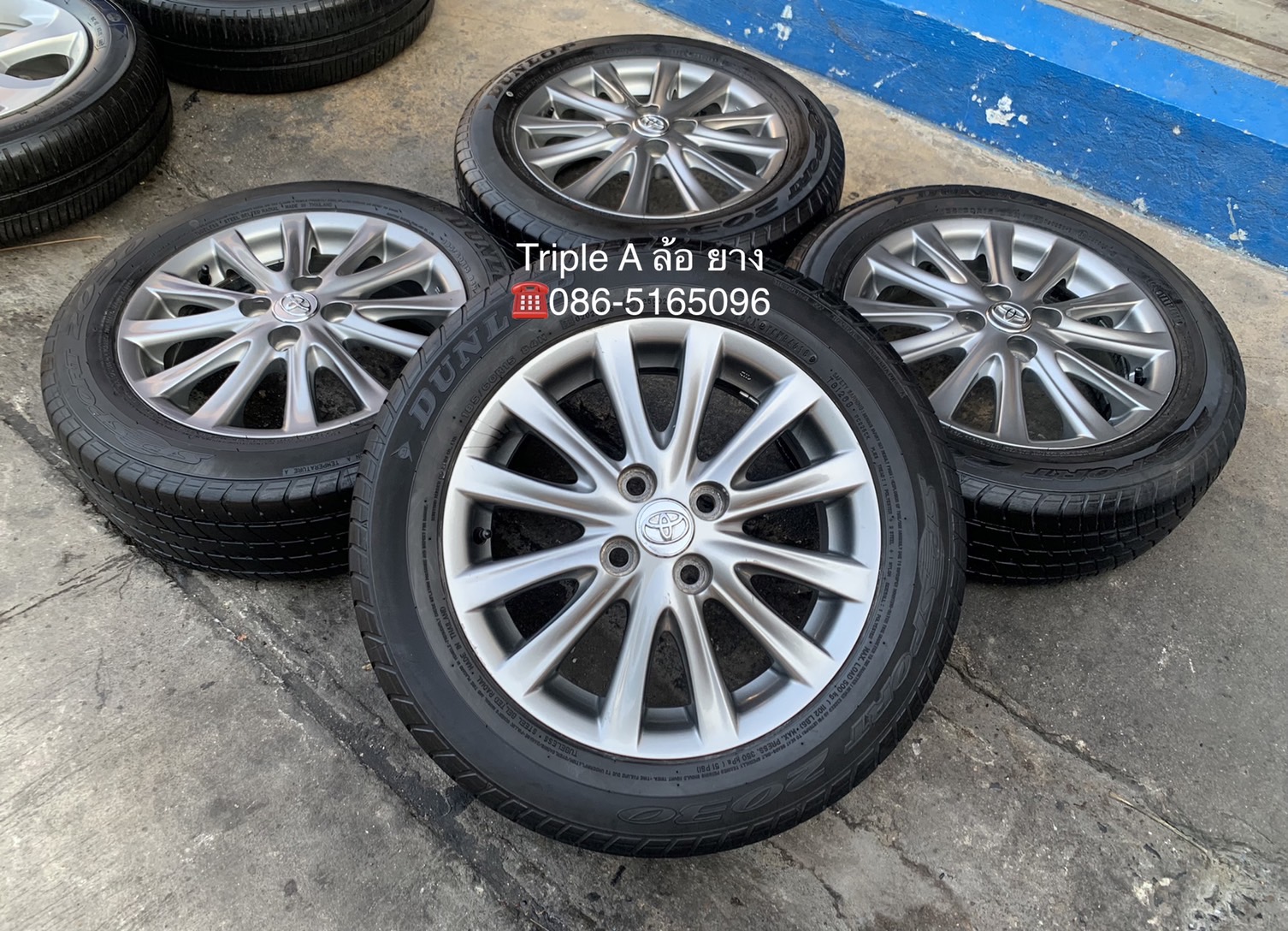 ล้อแม็ก Toyota Vios รุ่น 12 ก้าน ขอบ 15 สีรมดำ พร้อมยาง 185-60-15 Dunlop ปลายปี 18