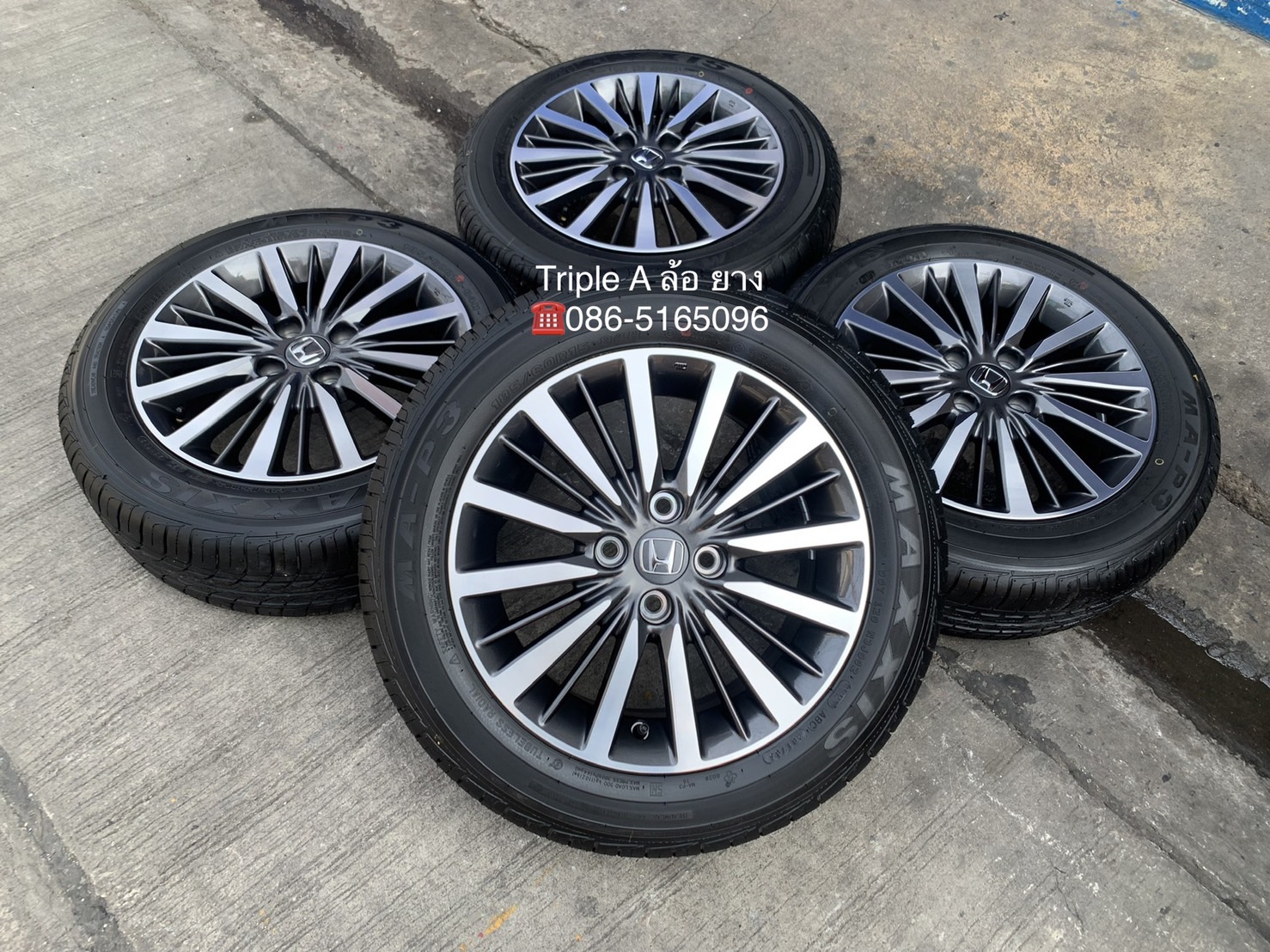 ล้อแม็กป้ายแดง Honda City รุ่นใหม่ล่าสุด ขอบ 15 สีเทาหน้าเงา พร้อมยางใหม่ป้ายแดง 185-60-15 Maxxis ปล