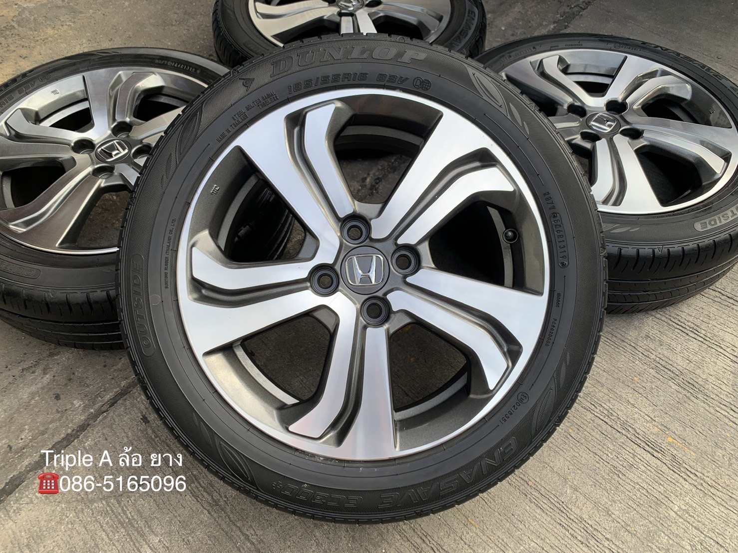 ล้อแม็ก Honda City ใบพัด ขอบ16 เทาหน้าเงา พร้อมยาง 185-55-16 Dunlop ปี 19 ล้อแม็ก Honda City ใบพัด ขอบ16 เทาหน้าเงา พร้อมยาง 185-55-16 Dunlop ปี 19