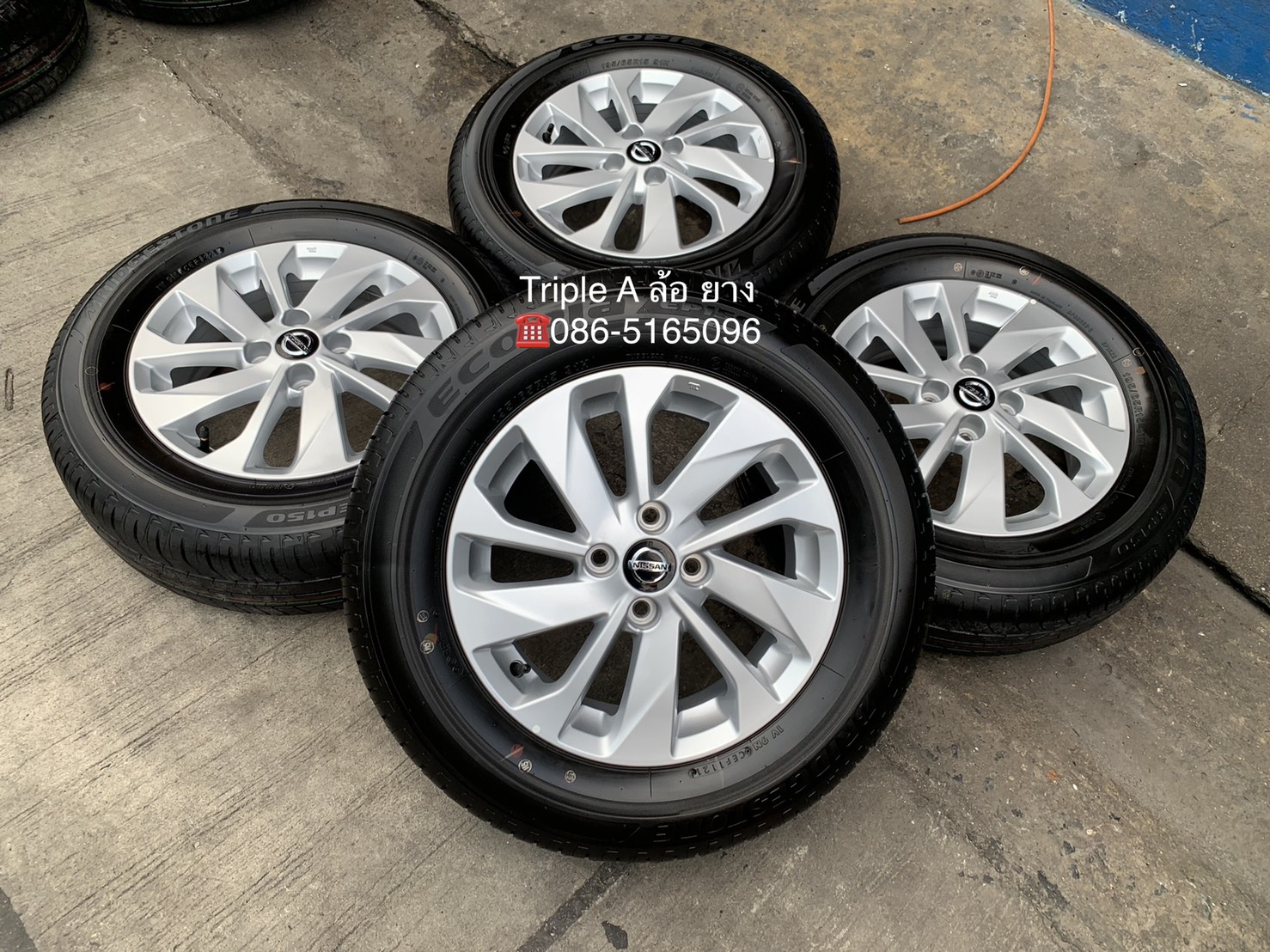 ล้อแม็กป้ายแดง Nissan Almera รุ่นใหม่ล่าสุด ขอบ 15 พร้อมยางใหม่ป้ายแดง 195-65-15 Bridgestone ปี 21 ใหม่กริ๊บๆ