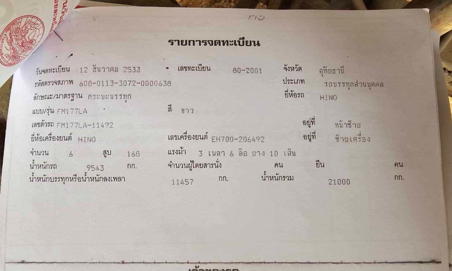 ขายรถ10ล้อดั้มhino fm1777la    168แรง เครื่องeh700 ใช้งานได้
