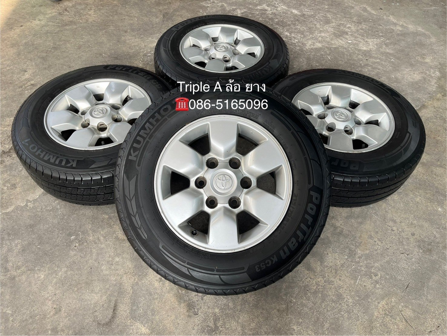 ล้อแม็ก 6รู139 Toyota ขอบ 15 พร้อมยาง 215-70-15 KUMHO ปี 22 ใส่กับ รถตู้ Commuter 6รู139 ได้เลย