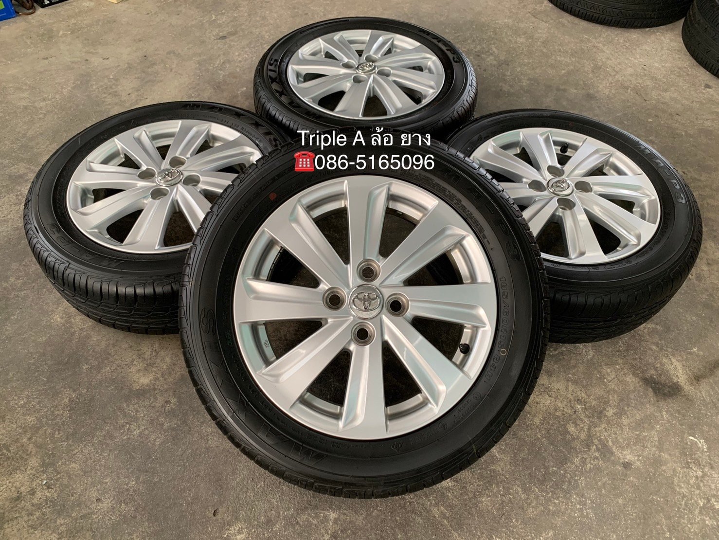 ล้อแม็ก Toyota Vios 8 ก้าน ขอบ 15 พร้อมยางป้ายแดง 185-60-15 Maxxis ปลายปี 22