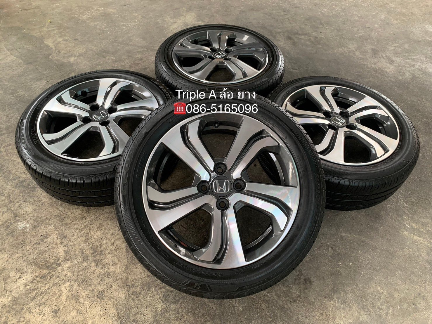 ล้อแม็ก Honda City ลายใบพัด ขอบ 16 เทาหน้าเงา พร้อมยาง 185-55-16 Bridgestone ปี 20