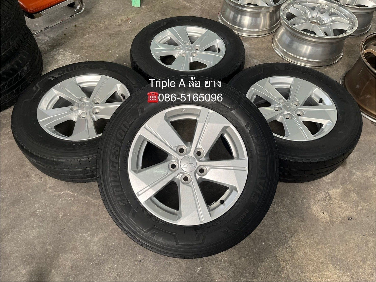 ล้อแม็กป้ายแดง 5รู114 Mitsu Triton ขอบ 16 แถมยาง 225-65-16 Bridgestone ปลายปี 20