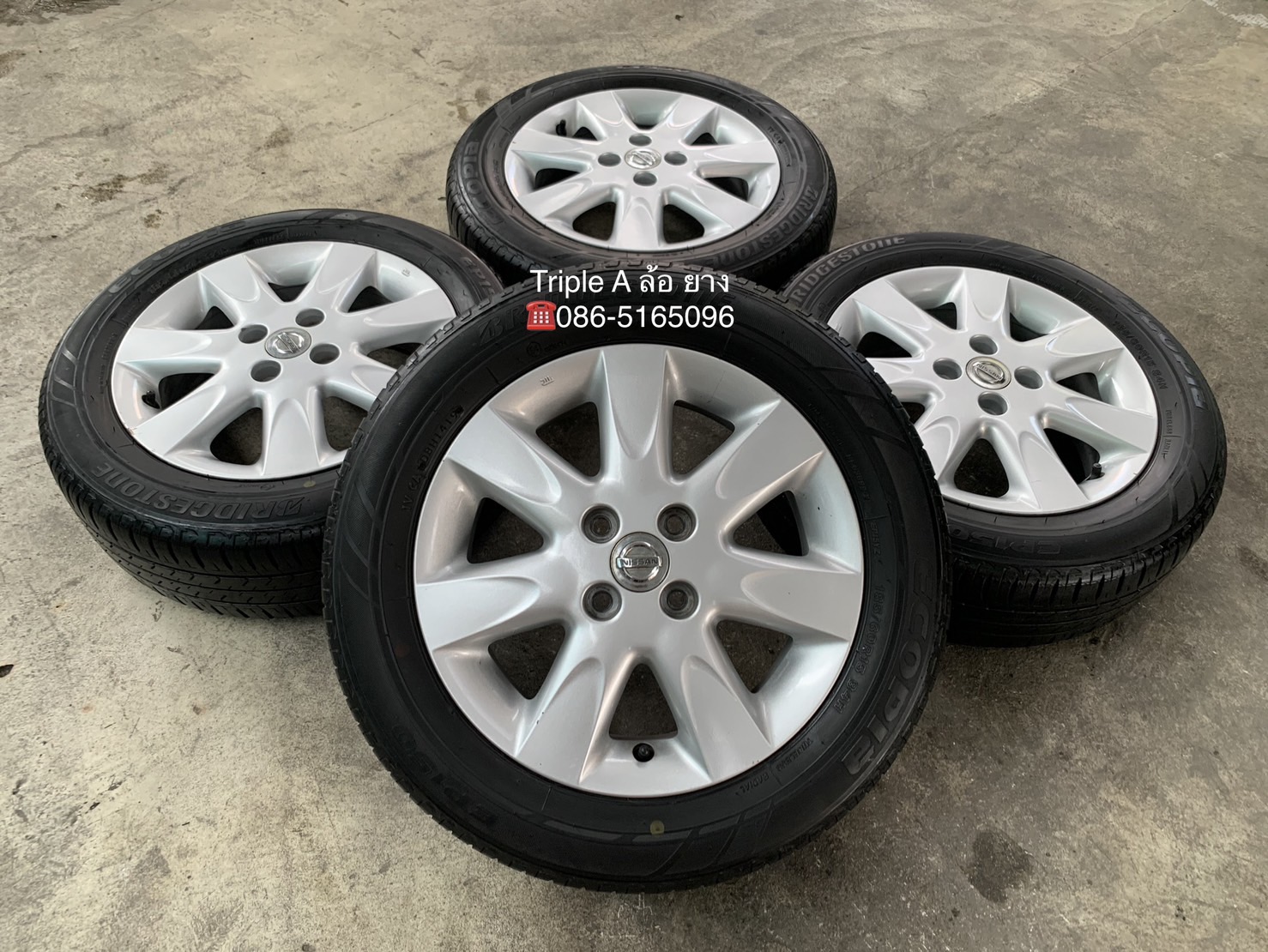 ล้อแม็ก Nissan March ขอบ 15 พร้อมยาง 185-60-15 Bridgestone ปี19