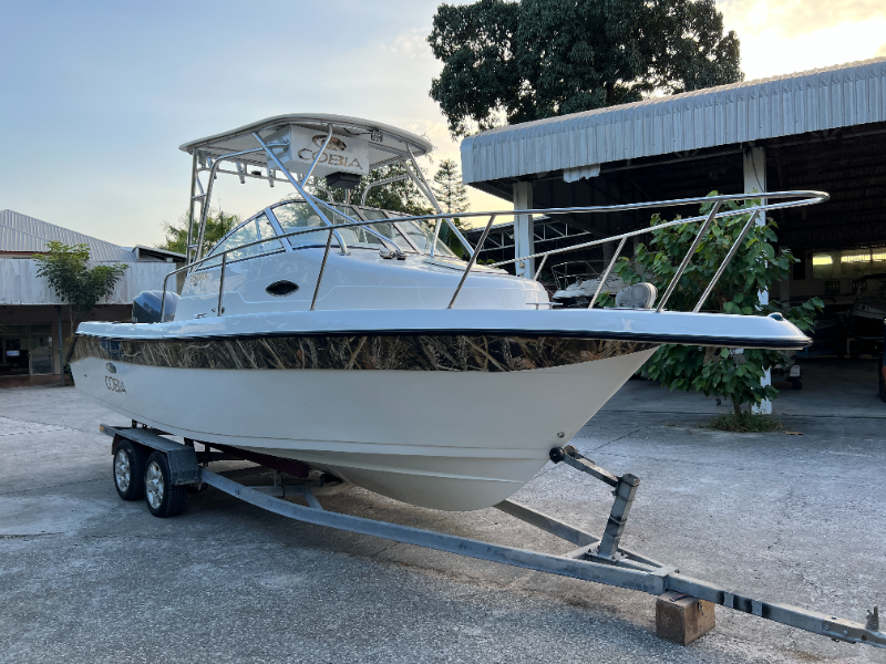 Cobia 25 ฟุต w Yamaha 250 4 stroke 800 hr พร้อมหลังคาและเทเลอร์