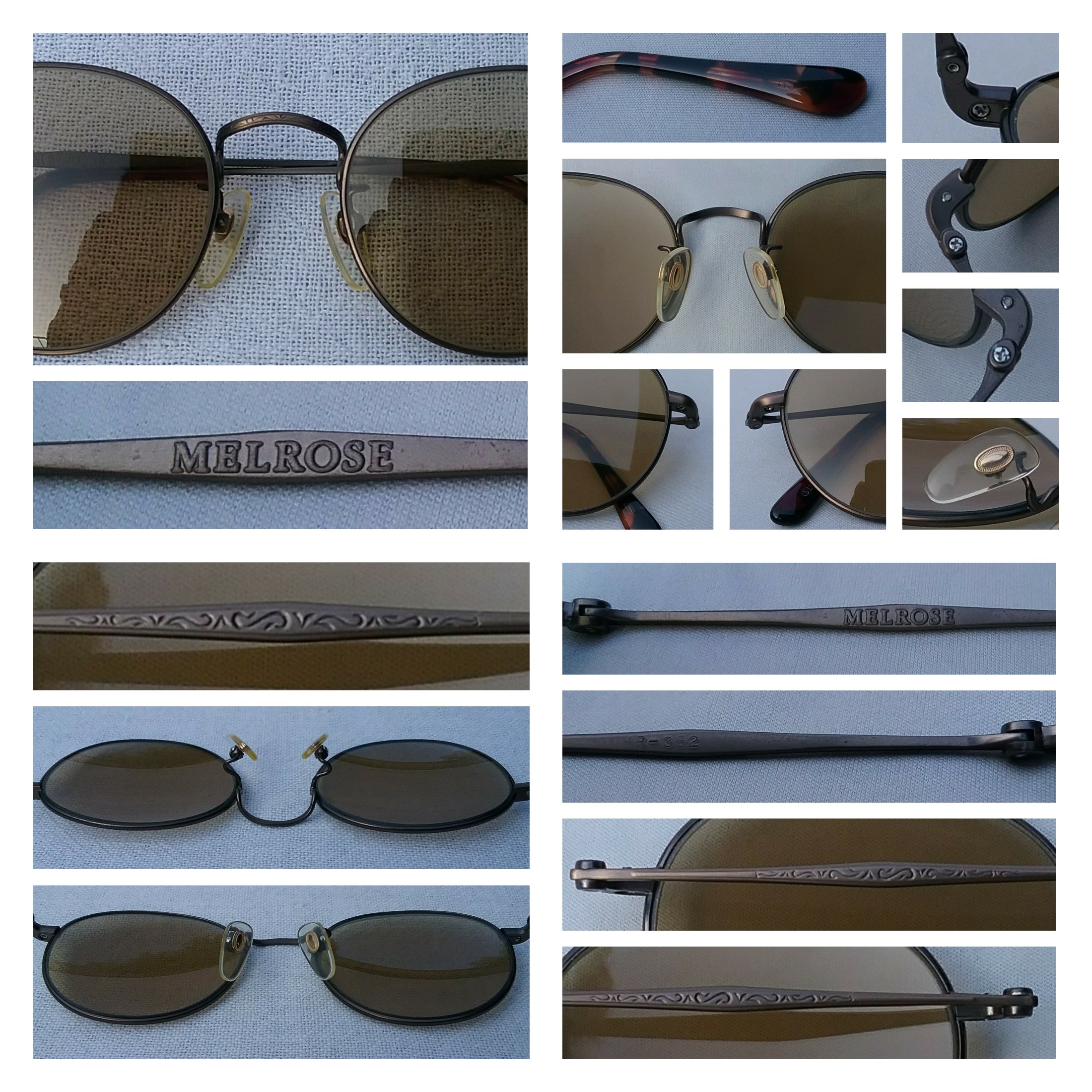 แว่นตาอาร์ติสท์-หยดน้ำ-แพนโต้-จอห์น เลนนอน เมลโรส มือหนึ่ง สต็อกเก่าประเทศญี่ปุ่นทศวรรษ 1990 งานทองด้านเดินลาย โบนัสพิเศษ เลนส์กระจกคริสตัล หายาก สีกากี–สว่าง มองเห็นดวงตาผู้สวมใส่ ขนาดมาตรฐานโมเดลนี้ 134mm Vintage MELROSE handmade in the 1990s in Japan