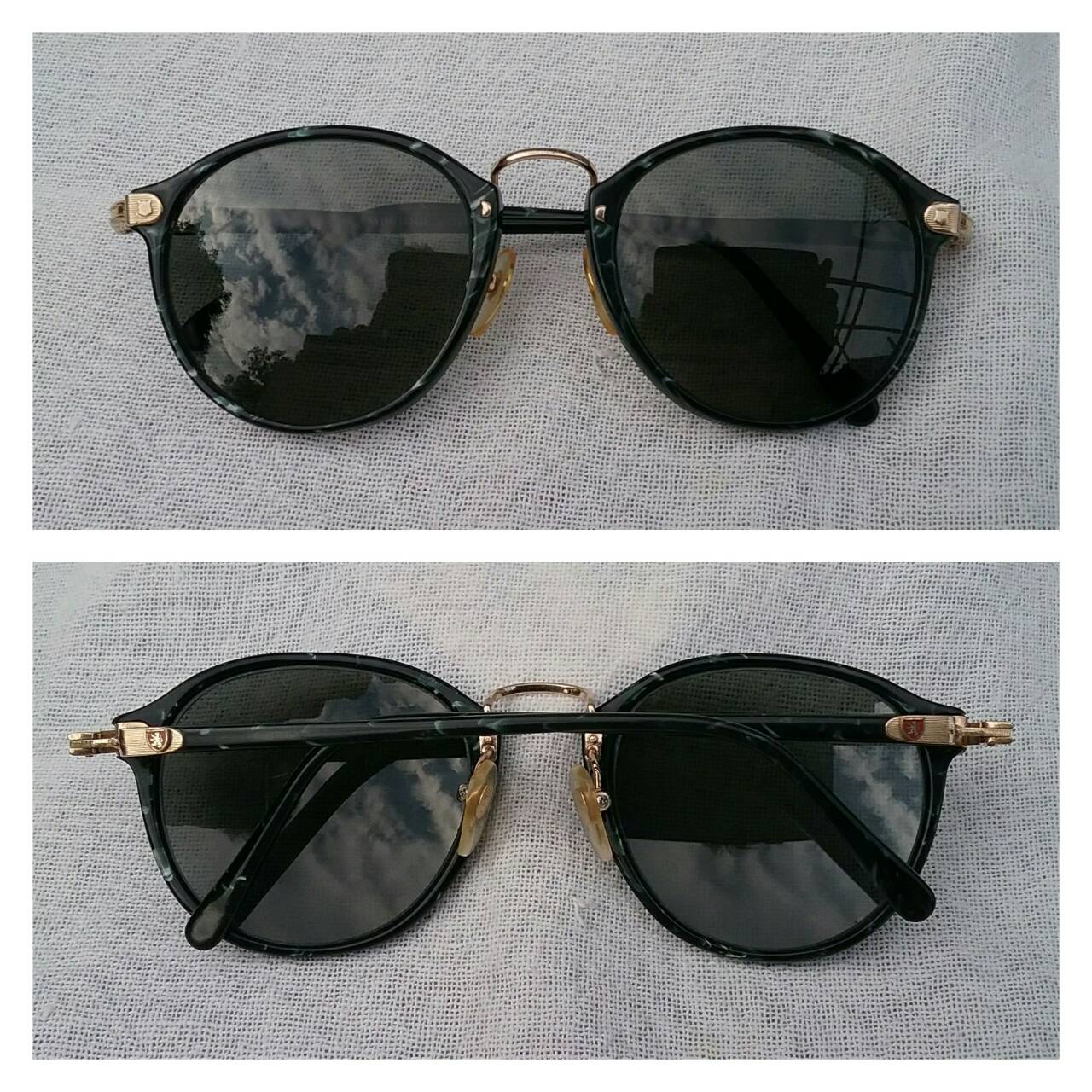 แว่นตาปัญญาชนอังกฤษ 'เคมบริดจ์ ยูนิเวอร์ซิตี้'  วินเทจทศวรรษ 1990's  กรอบคลาสสิค 'อะซีเทต - ลายหินอ่อน'  มุมแว่น และ ก้านขา ประดับงานทองเดินลาย ☆ เลนส์กระจกคริสตัล หายาก 'สีเทาควันไฟ'  Vintage CAMBRIDGE UNIV. handmade in the 1990's in Japan