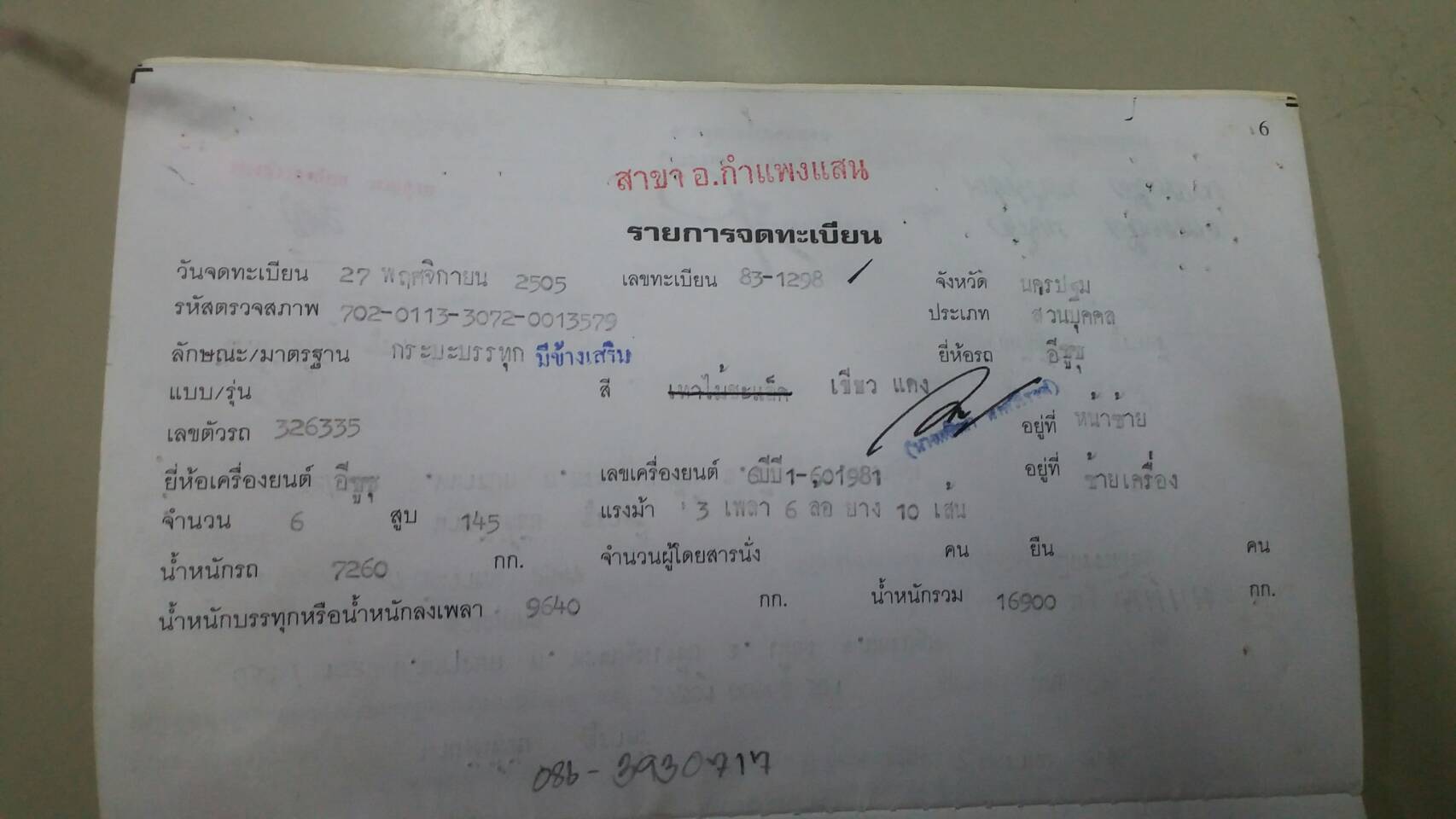 เล่ม ทะเบียนคัสชีหัวยาว เอกสารแจ้งจอด 16000 บาท 0816278866