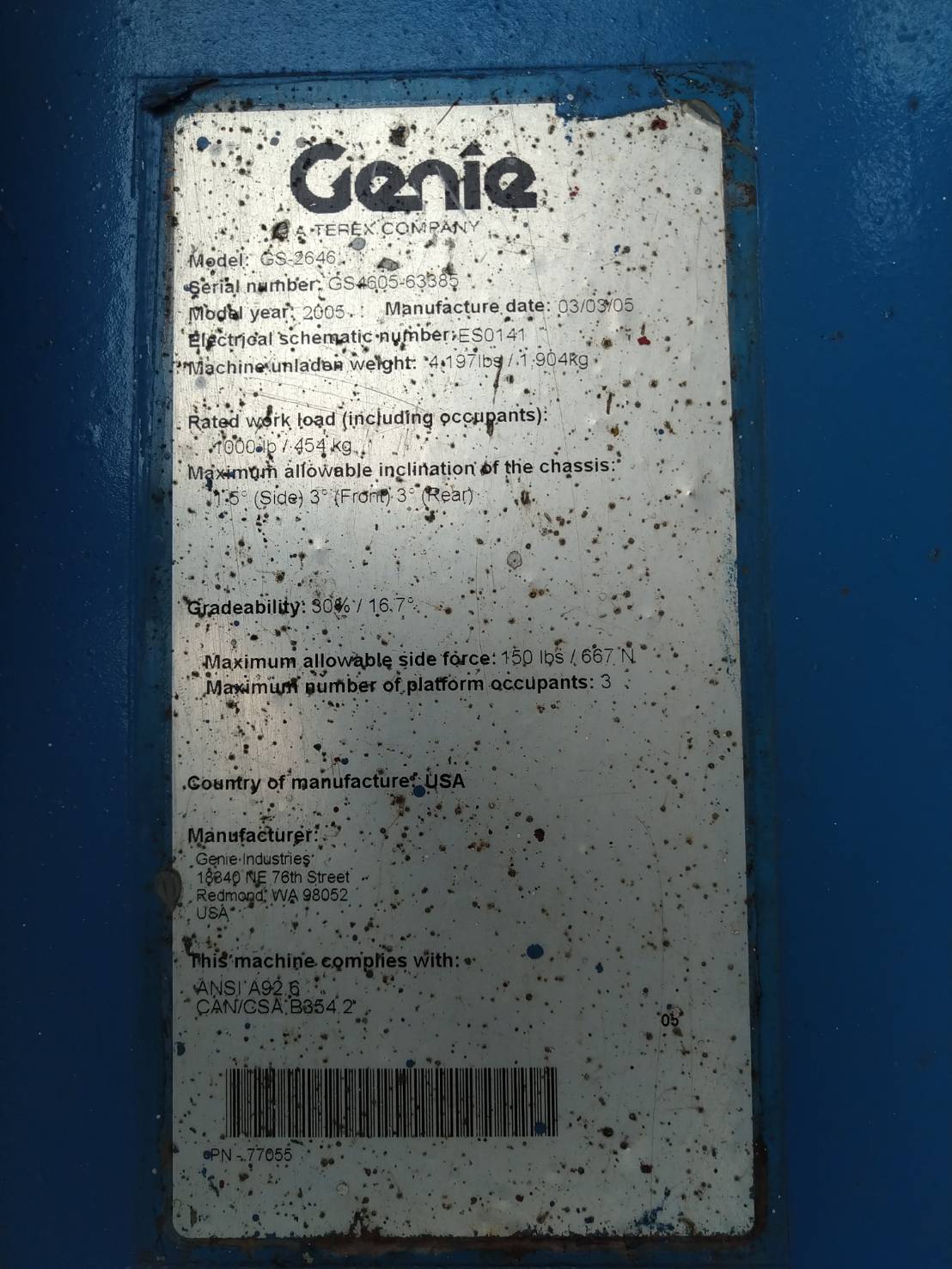 SCISSOR LIFT - รถกระเช้าไฟฟ้า GENIE GS2646  NO.01  สูง 7.9เมตร