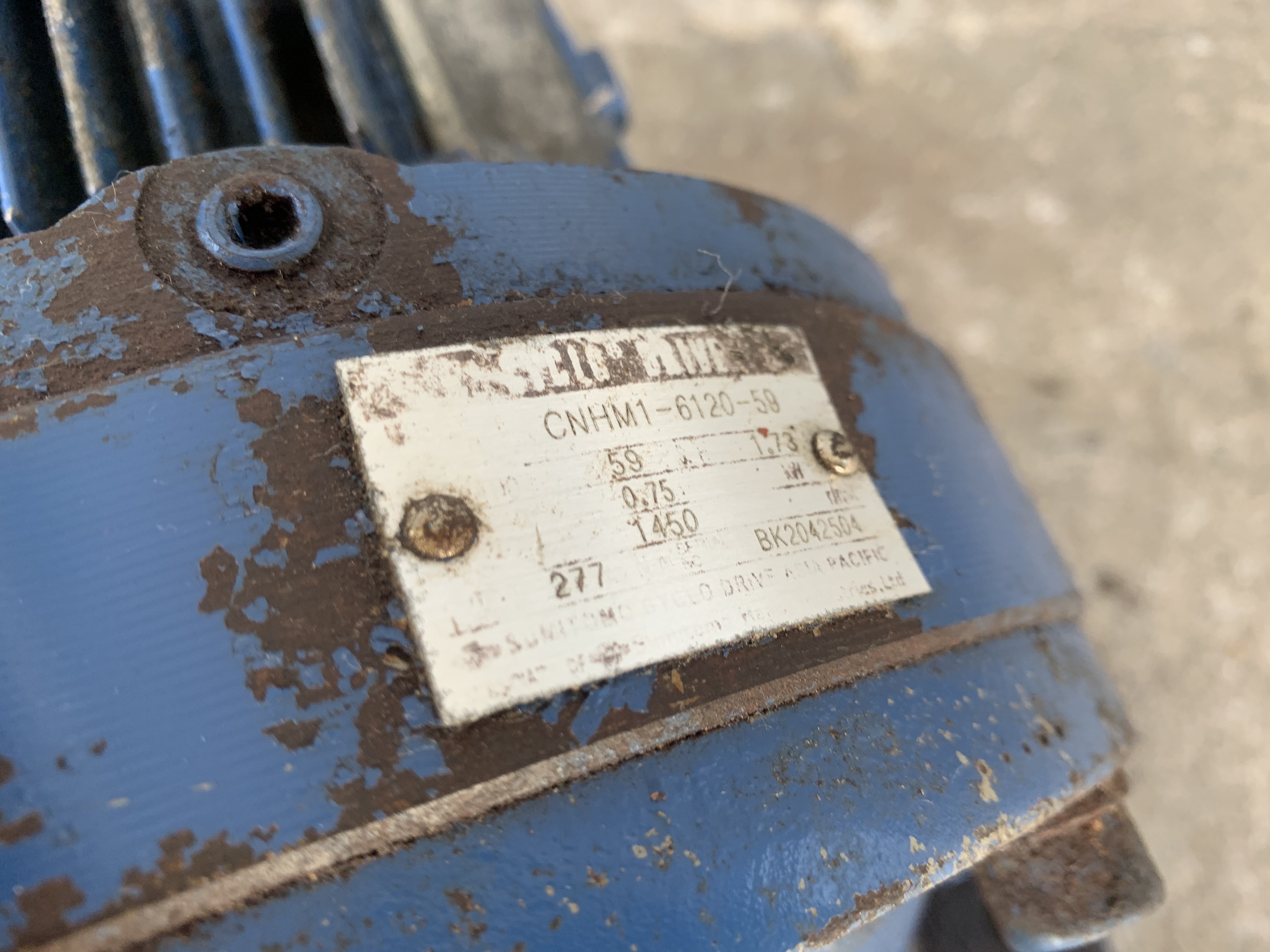 ขายมอเตอร์เกียร์ Cycrodrive Sumitomo 1HP. 380V อัตราทด 1:59 เพลาออกประมาณ 25รอบต่อนาที เพลาใหญ่แรงบิดเยอะ สภาพสวย หมุนนิ่ม พร้อมใช้งาน