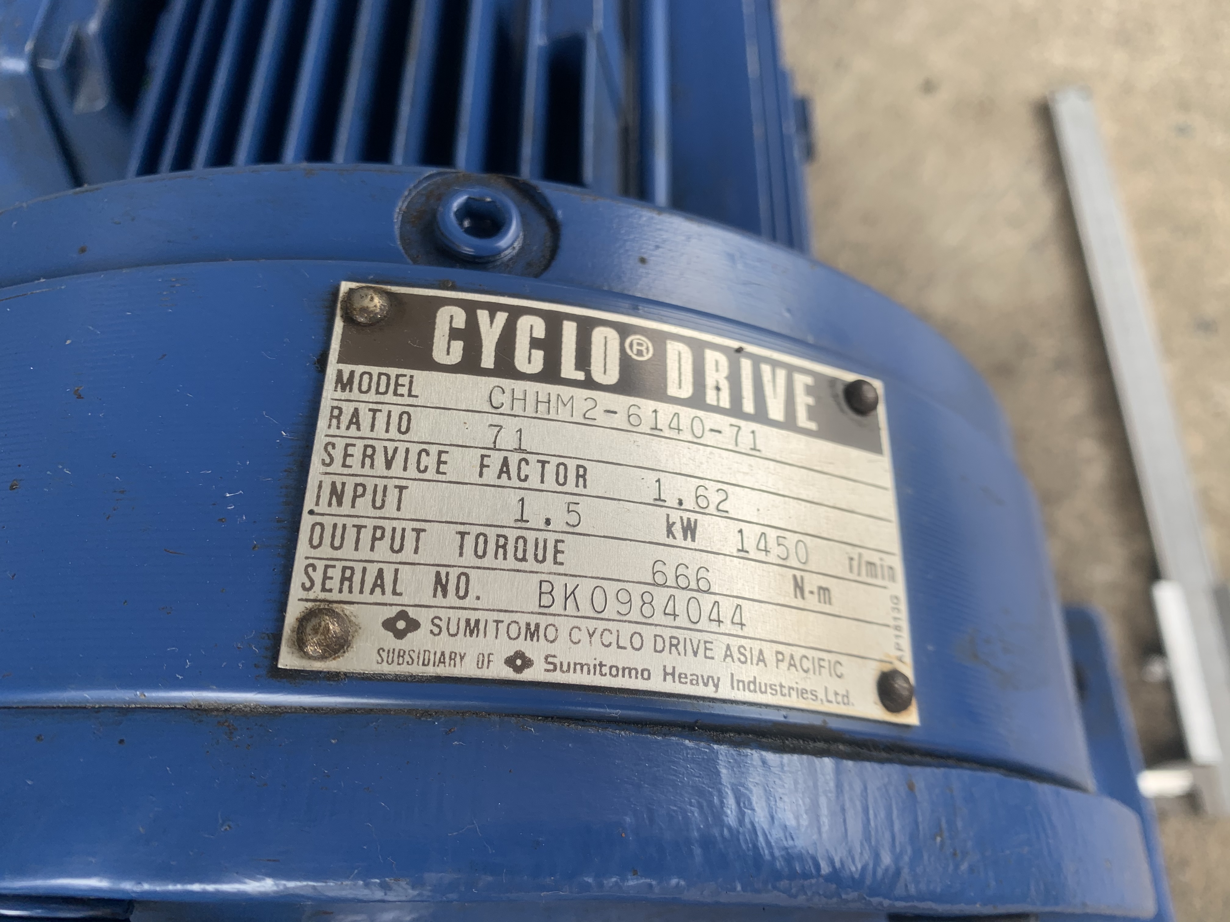 ขายมอเตอร์เกียร์ Cycrodrive Sumitomo 2HP. 380V อัตราทด 1:71 เพลาออกประมาณ 20รอบต่อนาที เพลาใหญ่แรงบิดเยอะ สภาพสวยใหม่มาก หมุนนิ่ม พร้อมใช้งาน