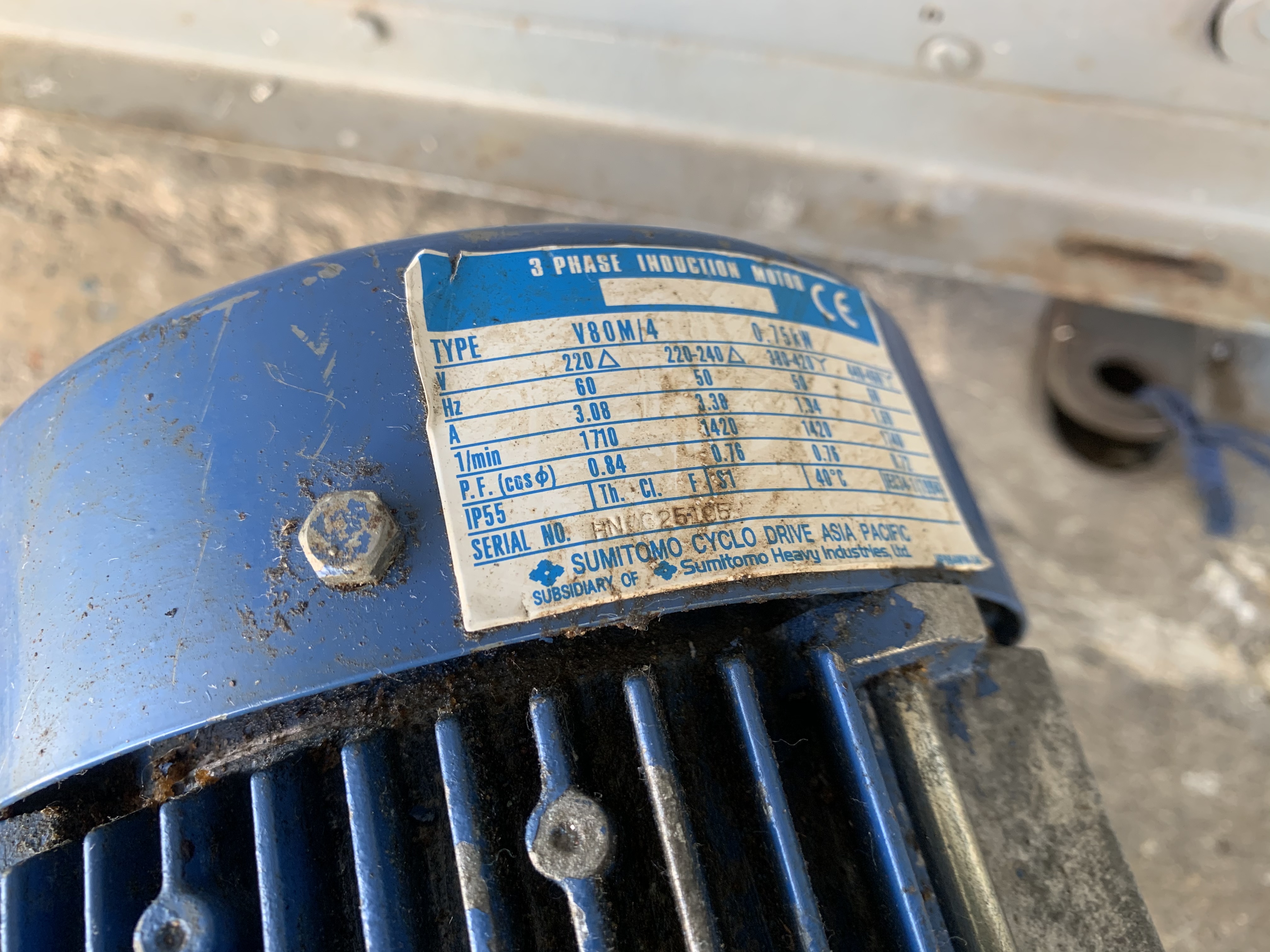 ขายมอเตอร์เกียร์ Cycrodrive Sumitomo 1HP. 380V อัตราทด 1:59 เพลาออกประมาณ 25รอบต่อนาที เพลาใหญ่แรงบิดเยอะ สภาพสวย หมุนนิ่ม พร้อมใช้งาน