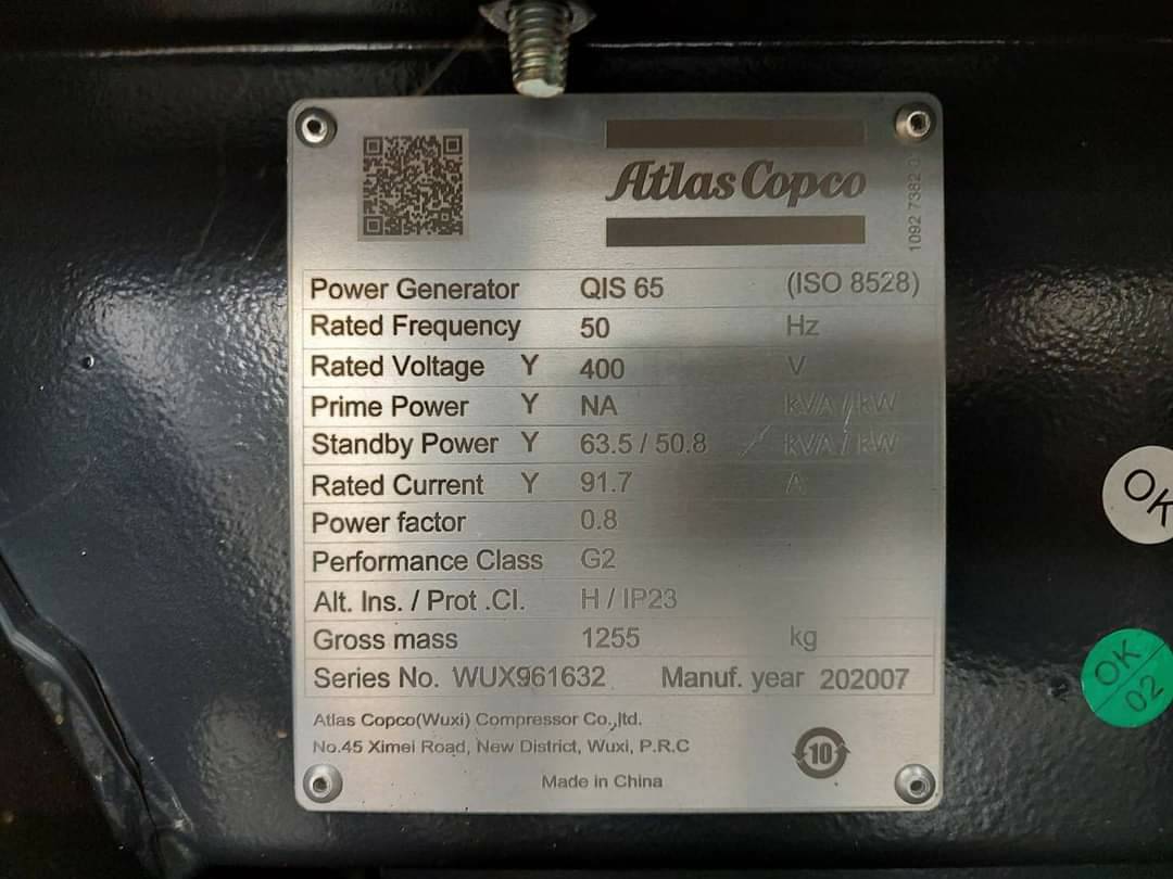 เครื่องปั่นไฟ:QIS65: Atlas Copco 62kva ผลิตภัณฑ์จากสวีเดน เครื่องใหม่ มือหนึ่ง พร้อมส่ง เครื่องปั่นไฟ:QIS65: Atlas Copco 62kva ผลิตภัณฑ์จากสวีเดน เครื่องใหม่ มือหนึ่ง พร้อมส่ง