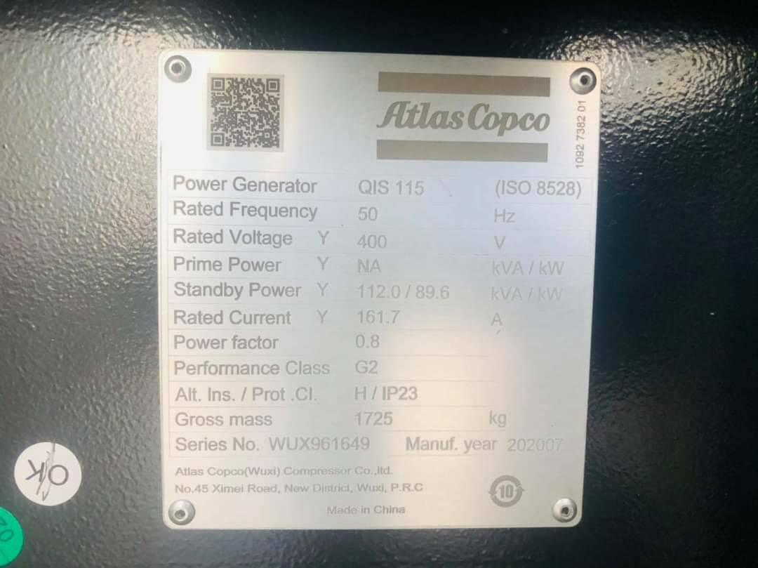 เครื่องปั่นไฟ112kva: Atlas Copco: QIS115 เครื่องใหม่ ผลิตภัณฑ์ สวีเดน พร้อมส่ง เครื่องปั่นไฟ112kva: Atlas Copco: QIS115 เครื่องใหม่ ผลิตภัณฑ์ สวีเดน พร้อมส่ง