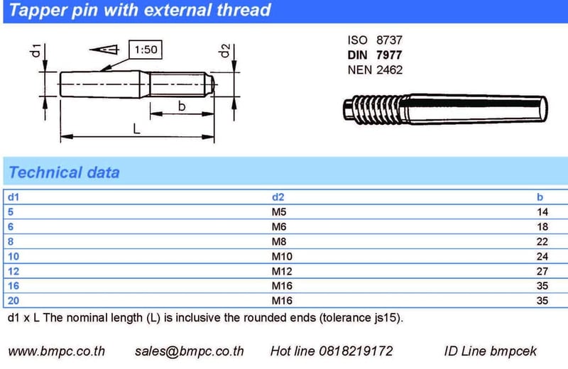 Taper pin with external thread, pin keyม, สลักเทเปอร์ปลายเกลียวตัวผู้