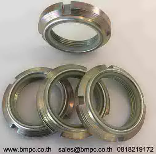 Prevailing torque type slotted round nut with non-metallic insert type GUK 