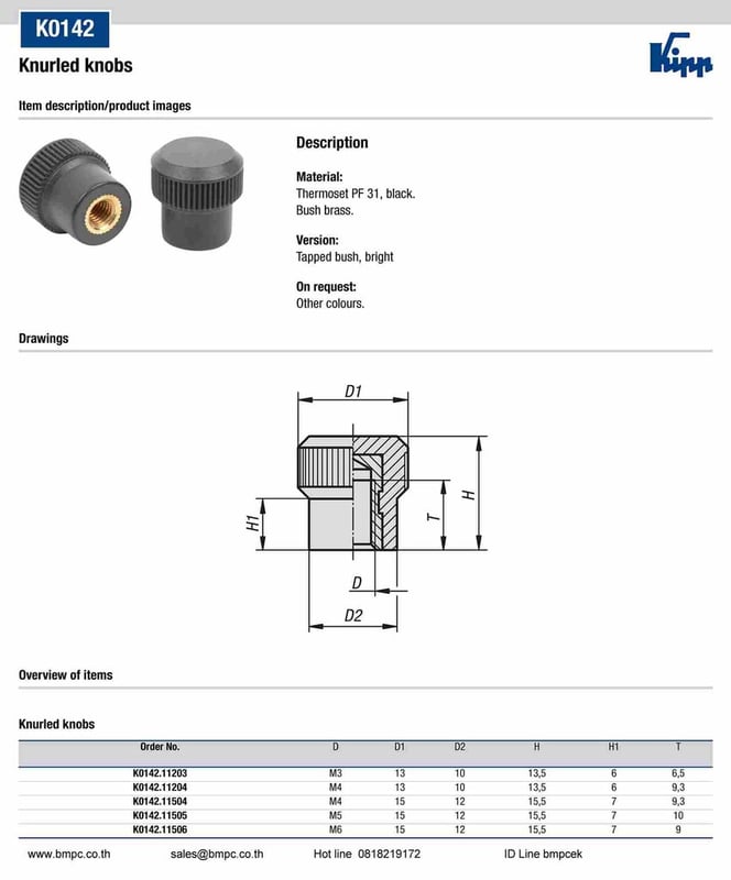 Knurled knob, มือหมุนพลาสติก, หัวเกียร์ , Amecoil, Schnorr